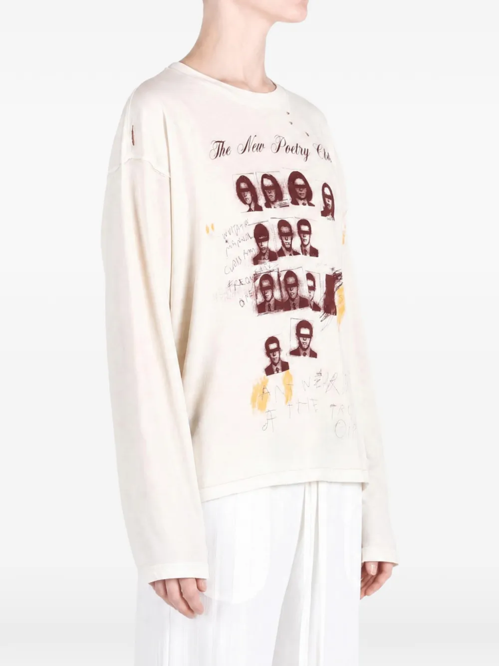 Ann Demeulemeester Nikita distressed graphic-print T-shirt Beige