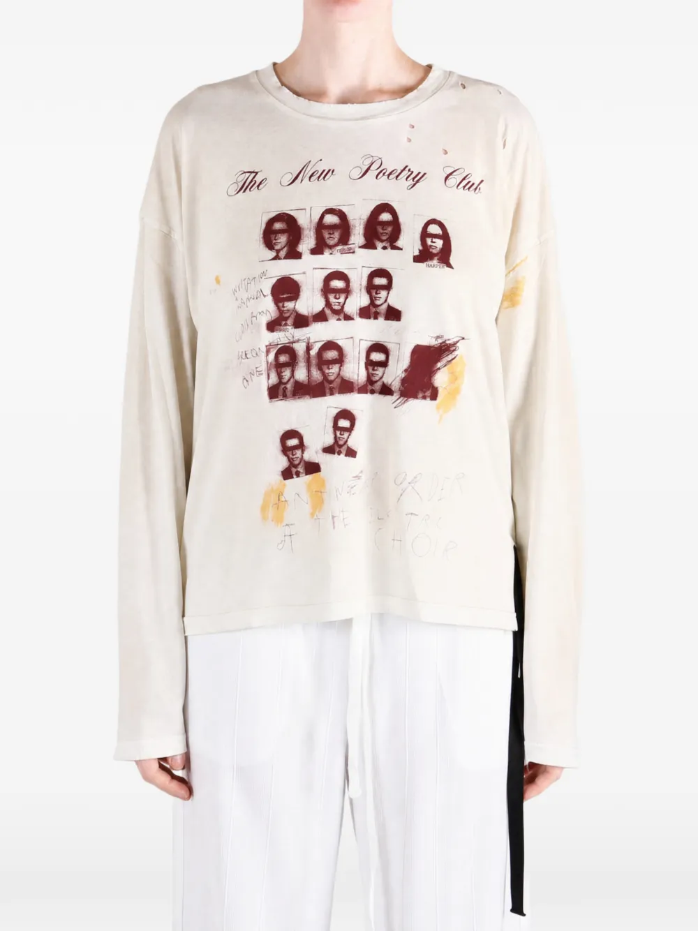 Ann Demeulemeester Nikita distressed graphic-print T-shirt Beige