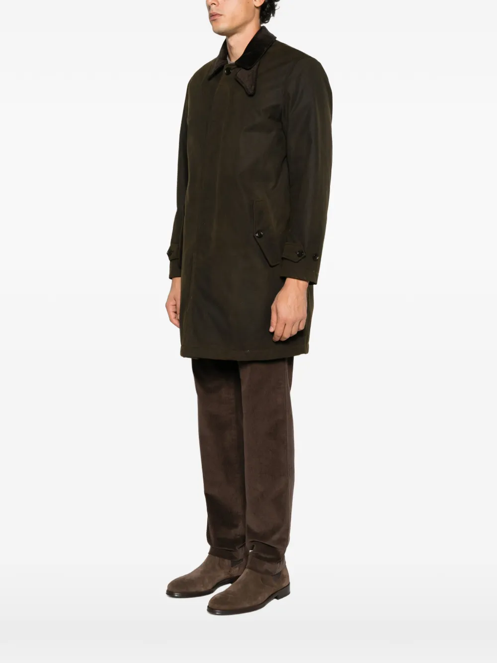 Baracuta corduroy-collar single-breasted coat Groen