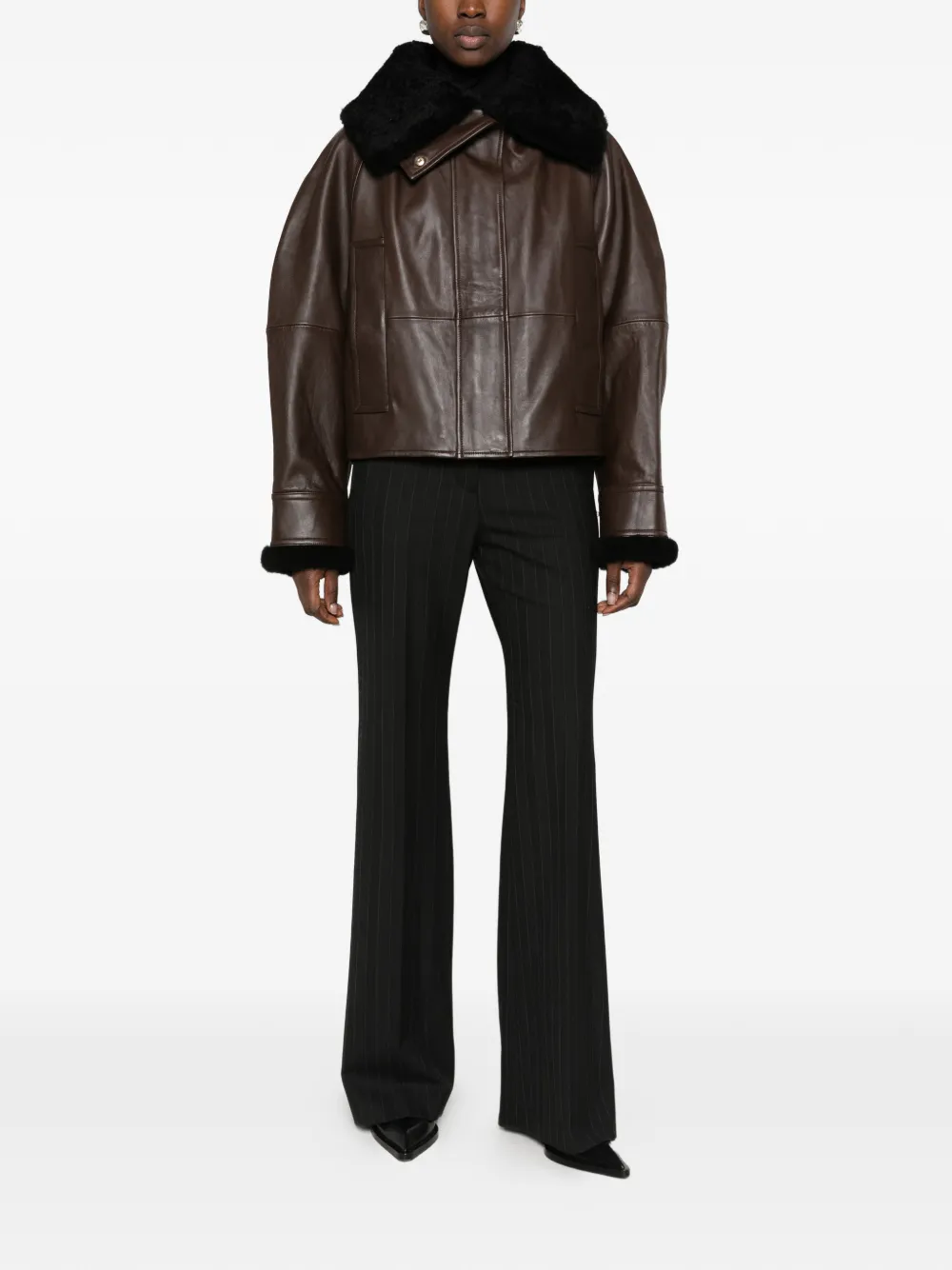 Sportmax shearling-trim leather jacket Bruin