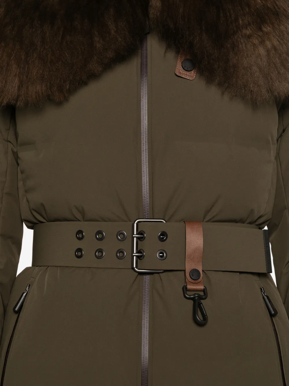 Moncler Grenoble belted faux-fur collar jacket Groen