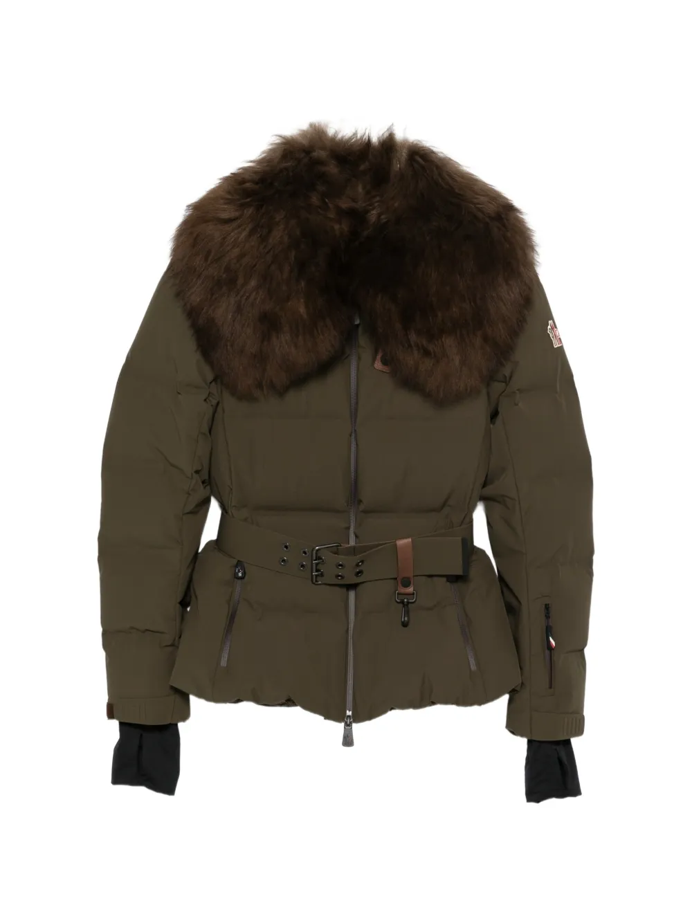Moncler Grenoble belted faux-fur collar jacket Groen