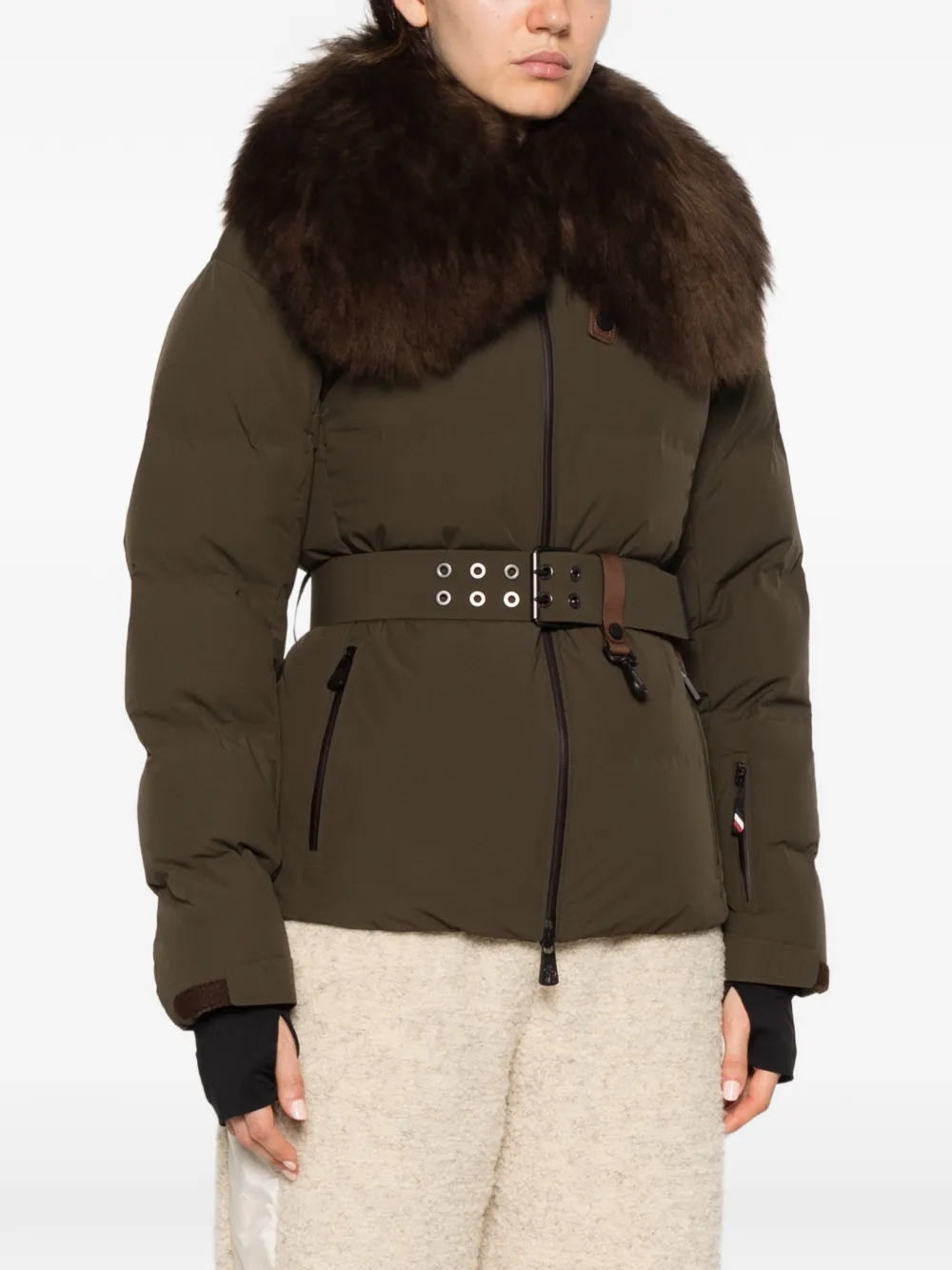 Moncler Grenoble belted faux-fur collar jacket Groen