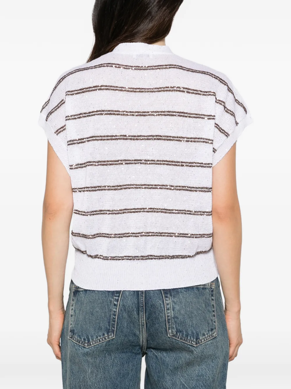 Brunello Cucinelli sequin-embellished striped cardigan Wit
