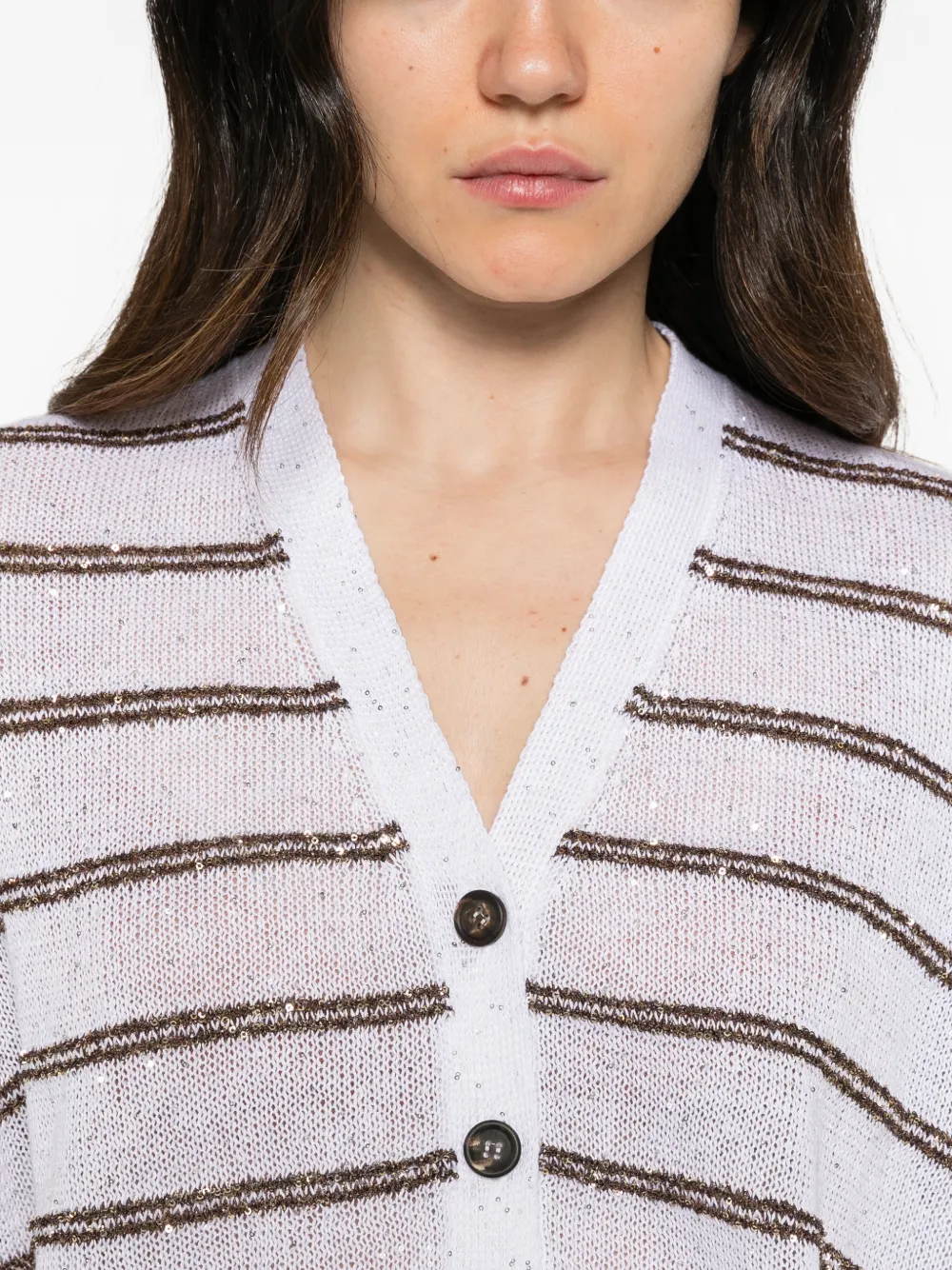 Brunello Cucinelli sequin-embellished striped cardigan Wit