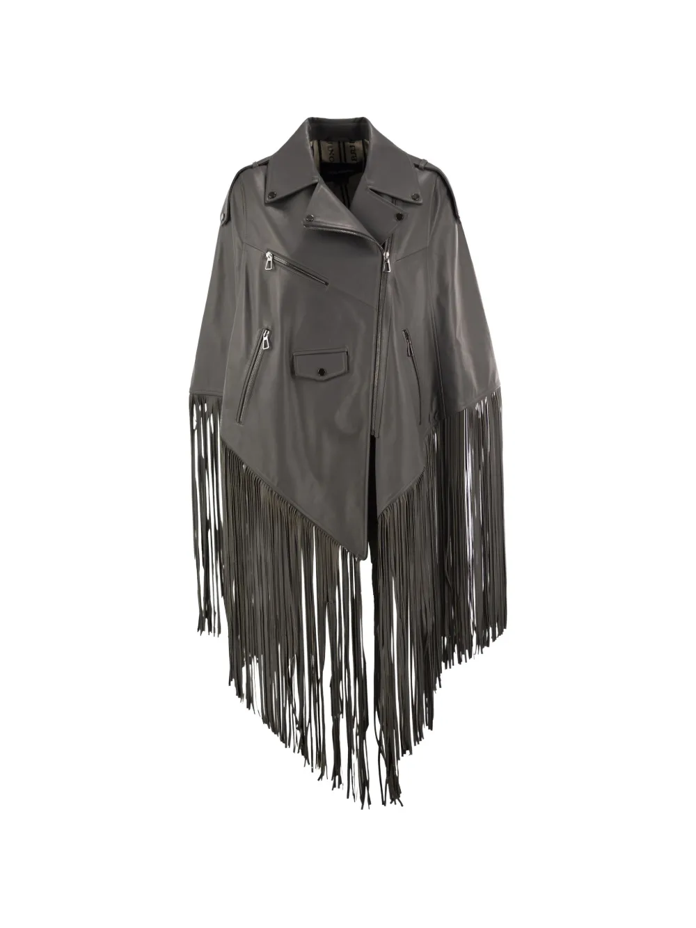 LOU ANDREA fringe-trimmed leather jacket - Grau