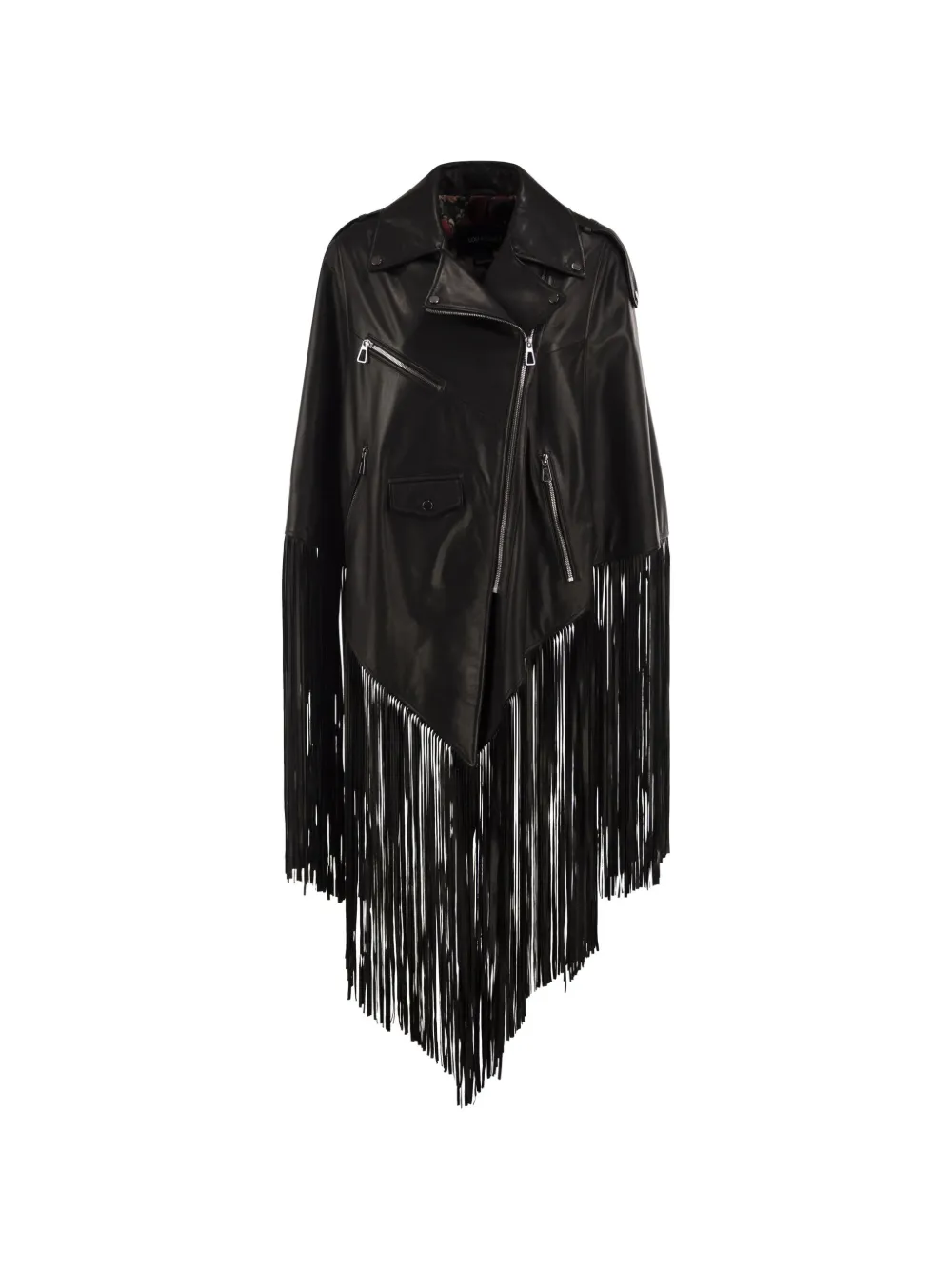 LOU ANDREA fringe-trimmed leather jacket - Schwarz