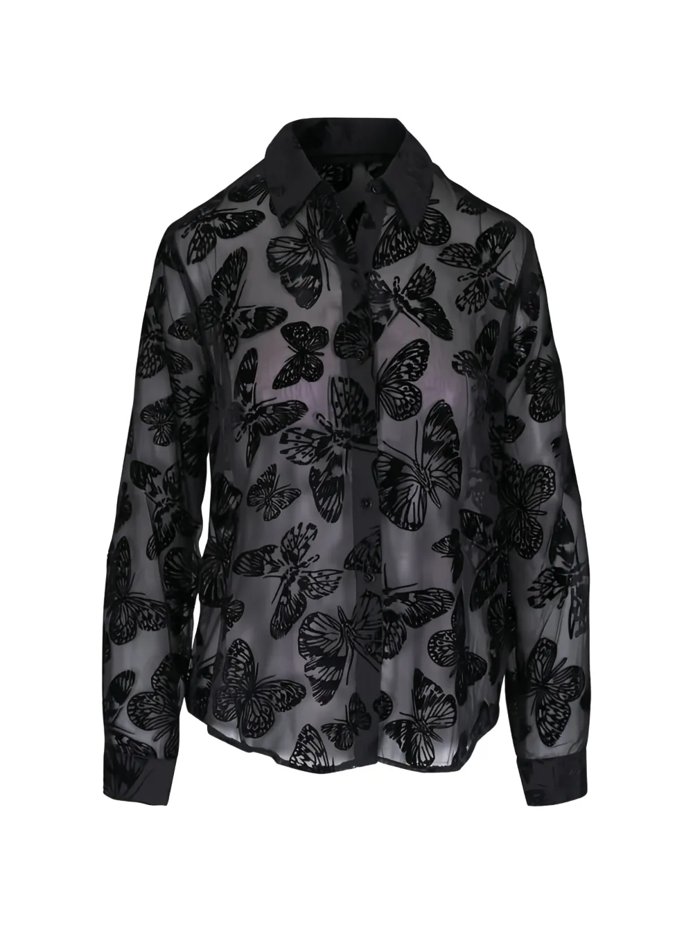 L'Agence Doorschijnende blouse met vlinder-print Zwart
