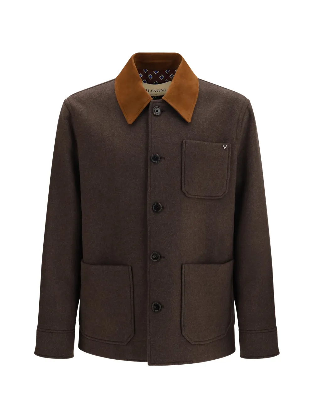 Valentino Garavani double wool caban with suede collar and metallic V detail - Marrone