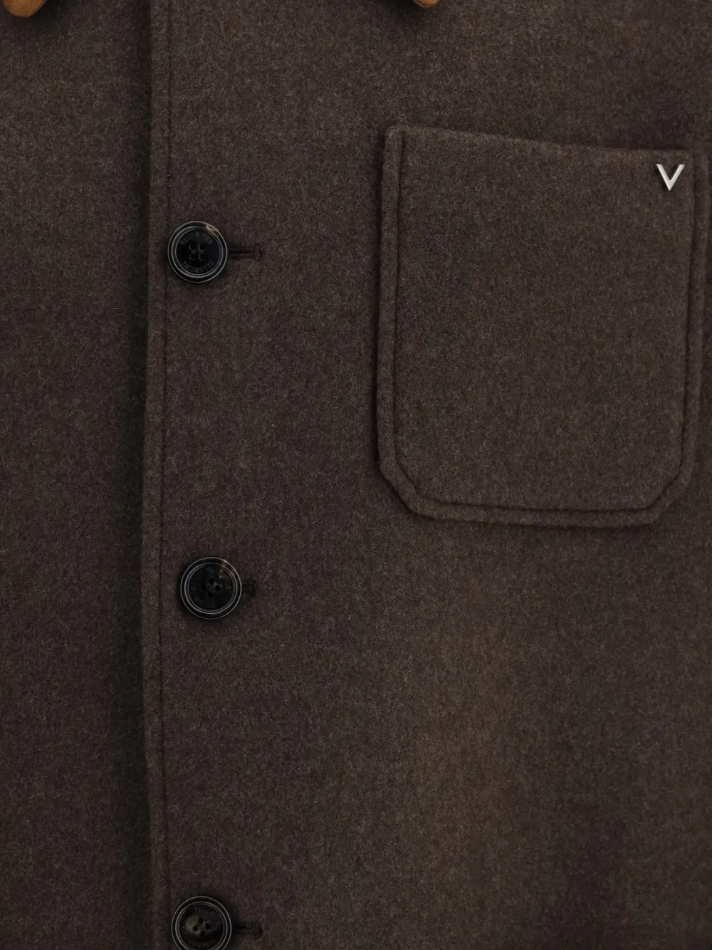 Valentino Garavani double wool caban with suede collar and metallic V detail Bruin