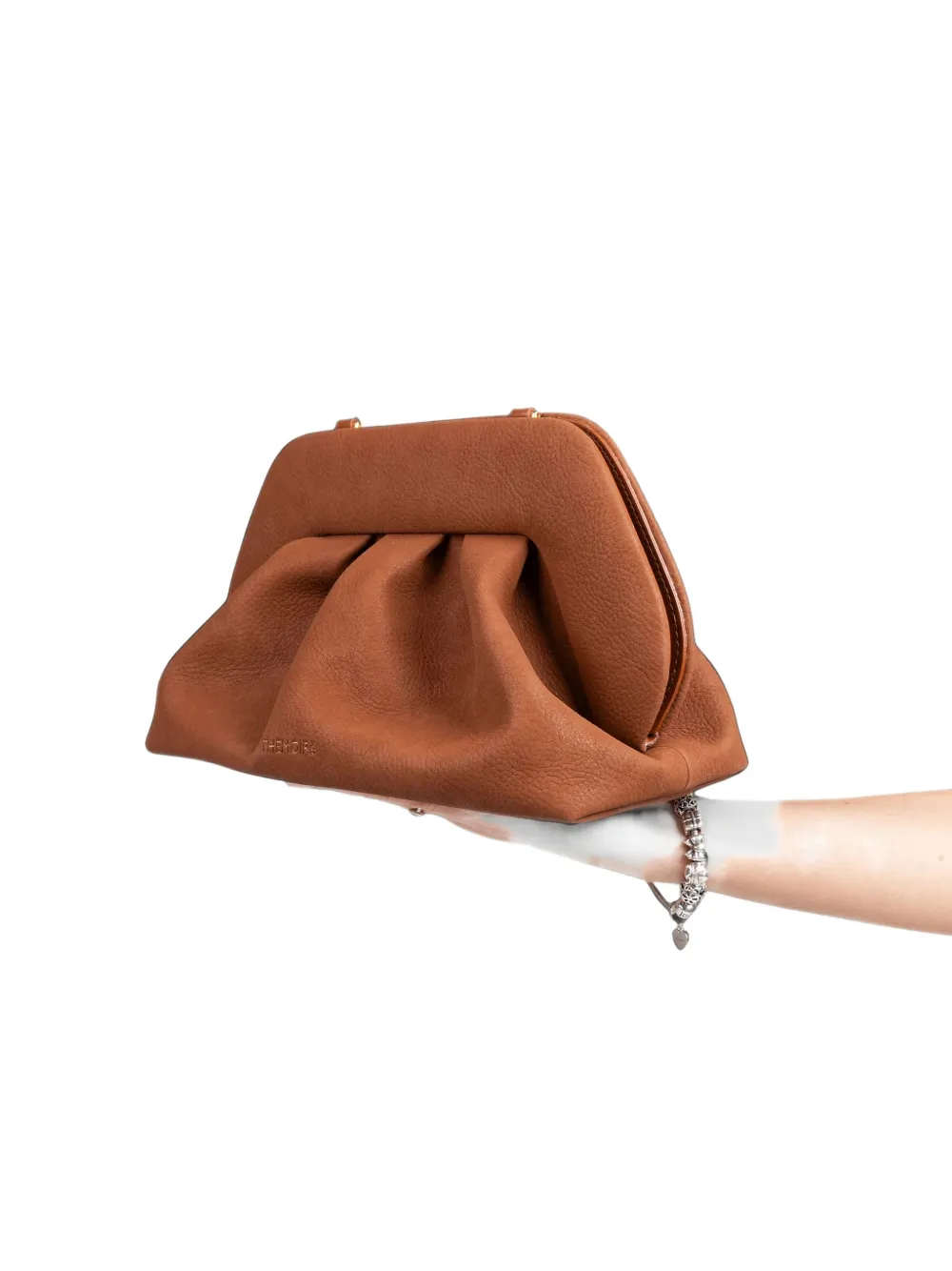 Themoirè medium Bios ruched clutch bag Bruin