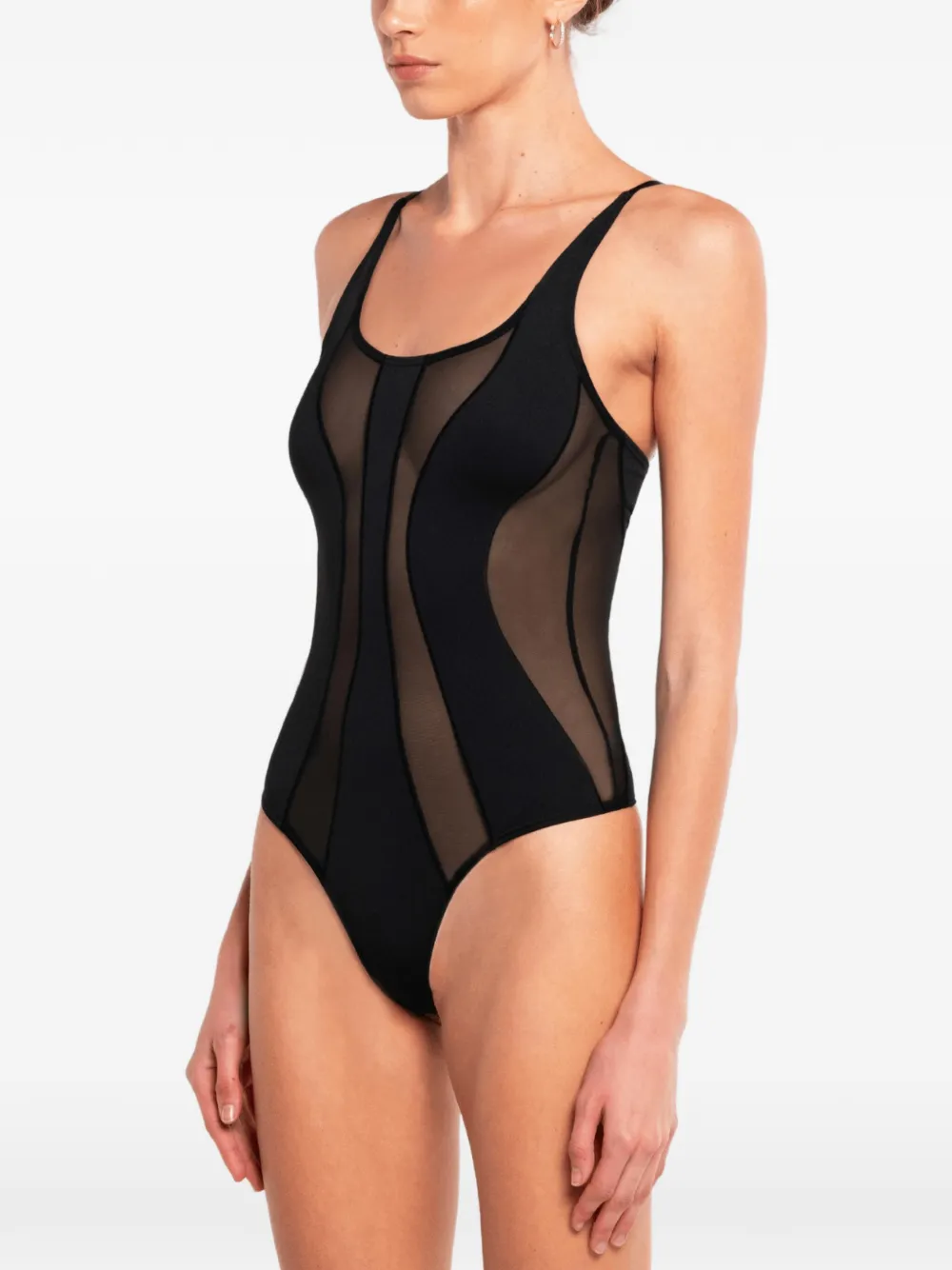 OW Collection Twist mesh-panel bodysuit Zwart