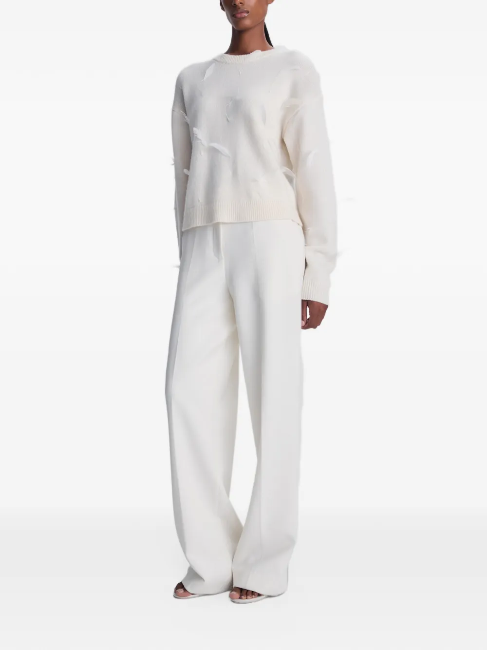 SIMKHAI Avrae feather-embellished sweater Beige
