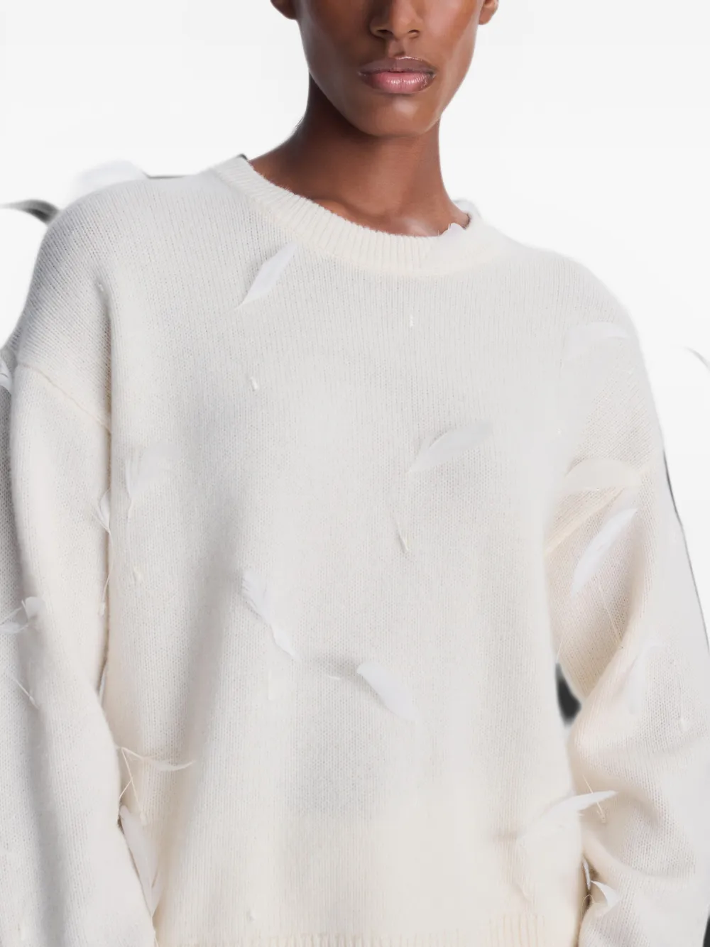 SIMKHAI Avrae feather-embellished sweater Beige