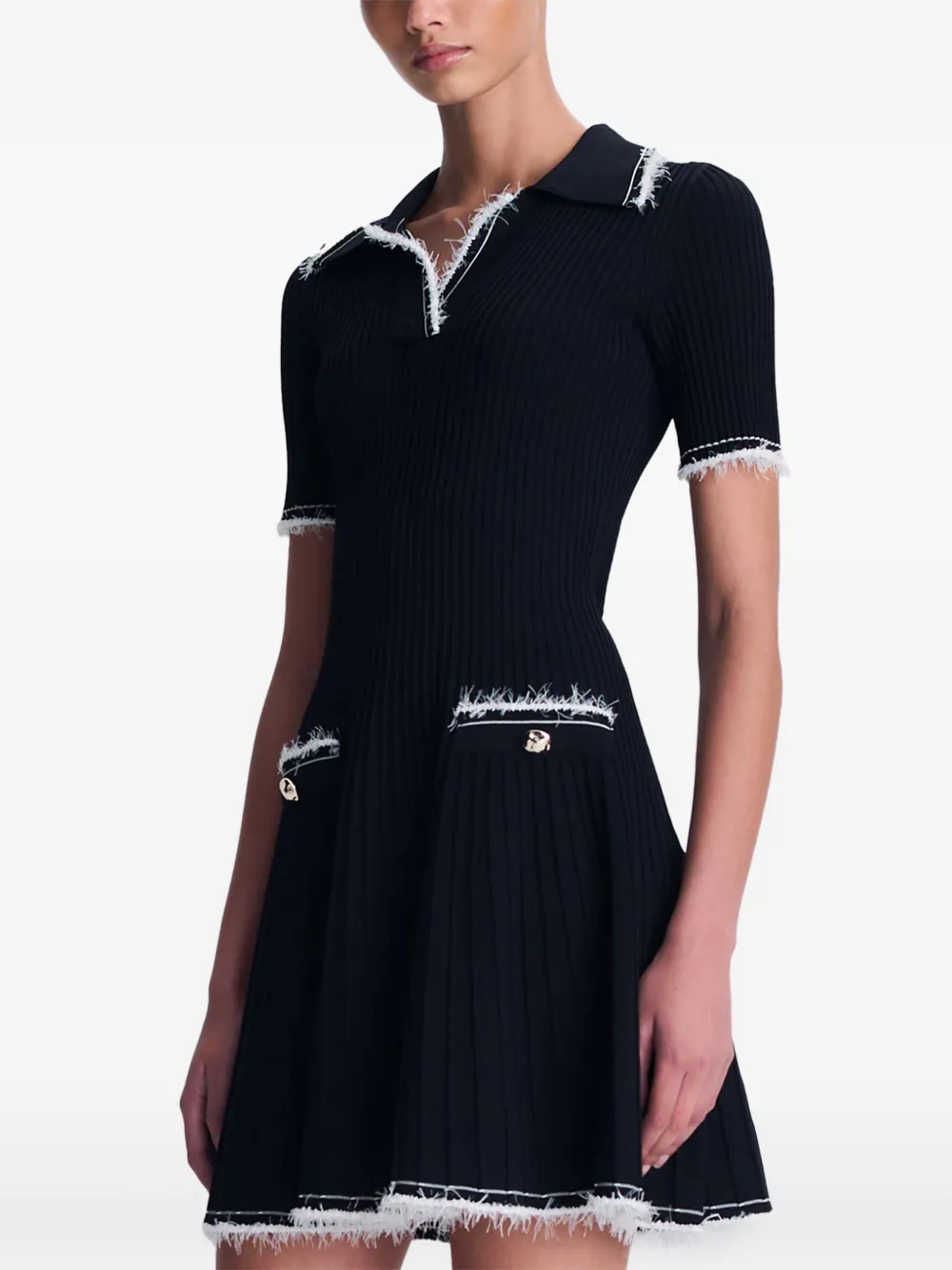 SIMKHAI Linnea Compact ribbed-knit mini dress Zwart