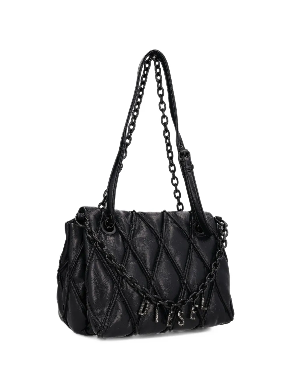 Diesel Charm-D shoulder bag in shiny quilted pu Zwart