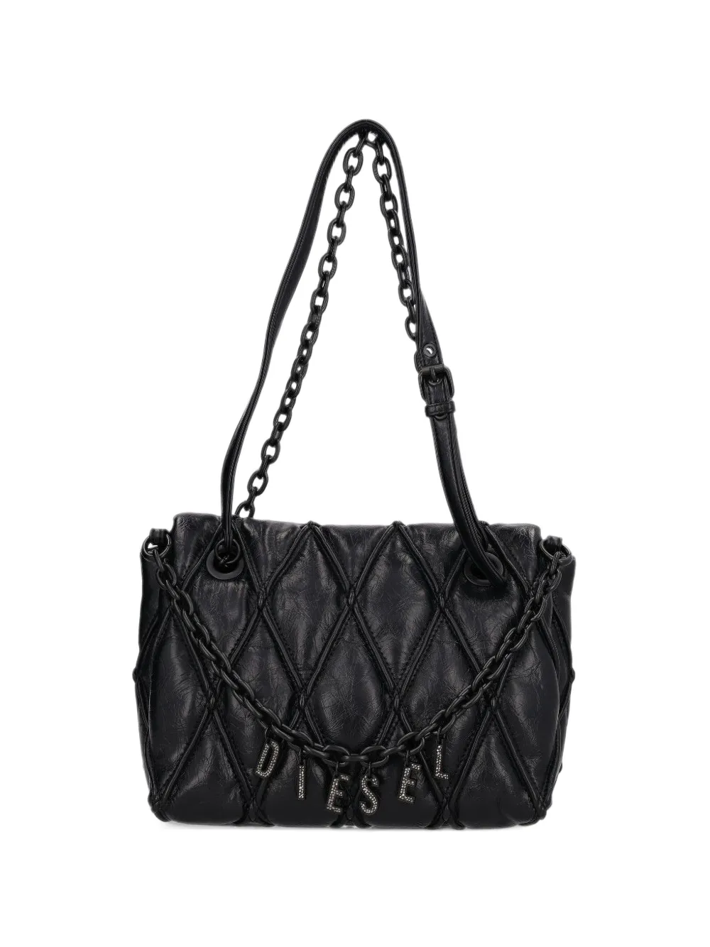Diesel Charm-D shoulder bag in shiny quilted pu Zwart