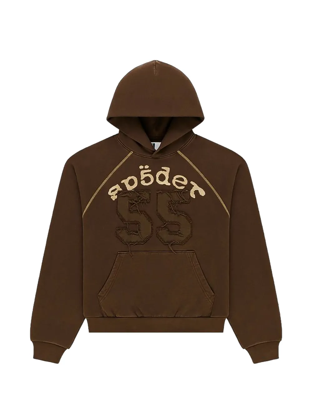 SP5DER Felpa con effetto vissuto, cappuccio e logo - Marrone