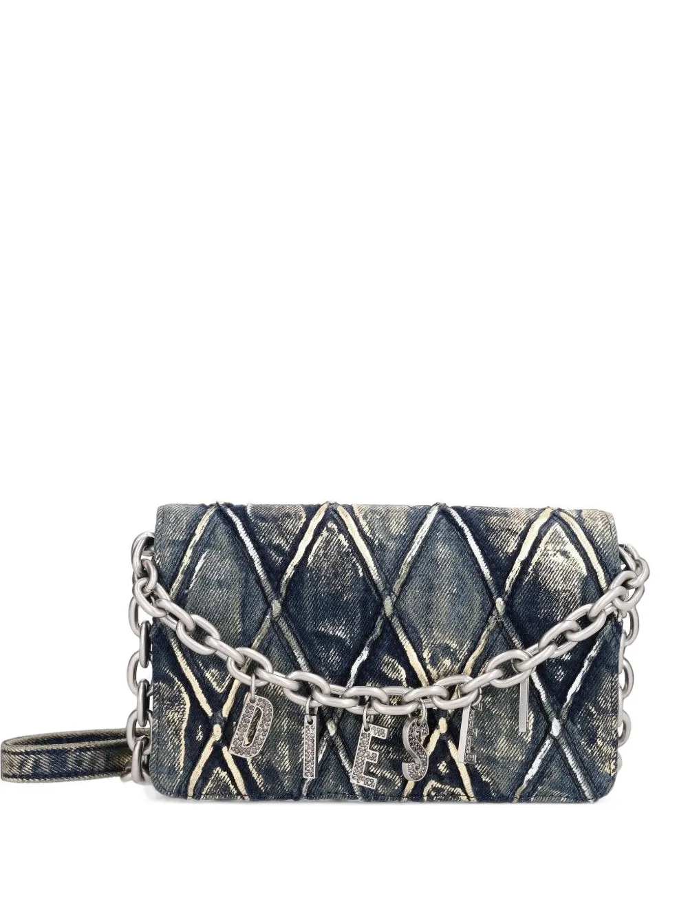 Diesel quilted logo-charm shoulder bag - Blu