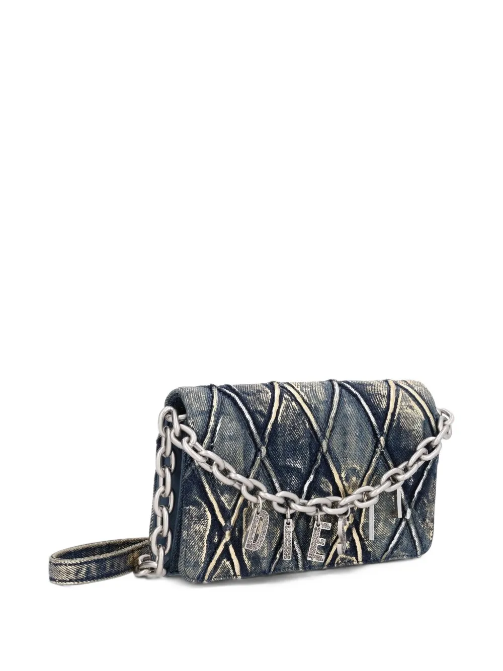 Diesel quilted logo-charm shoulder bag Blauw