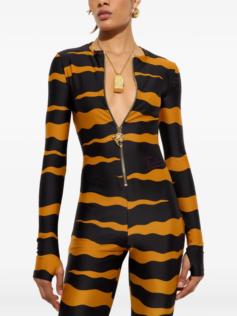 PUCCI Fiamme-print lycra jumpsuit Zwart