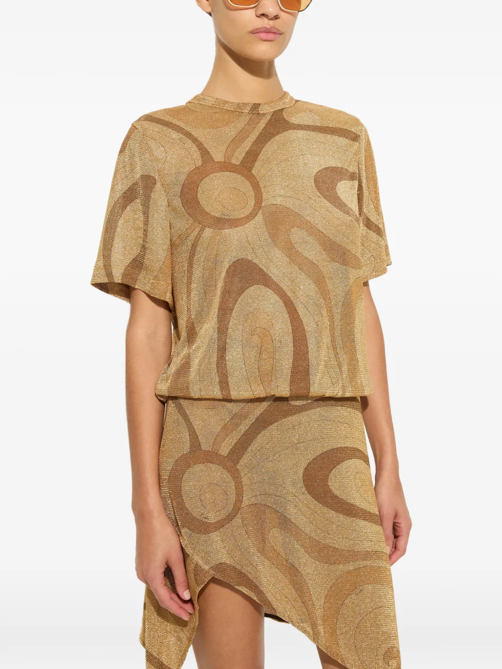 PUCCI Marmo-print voile gold top Goud