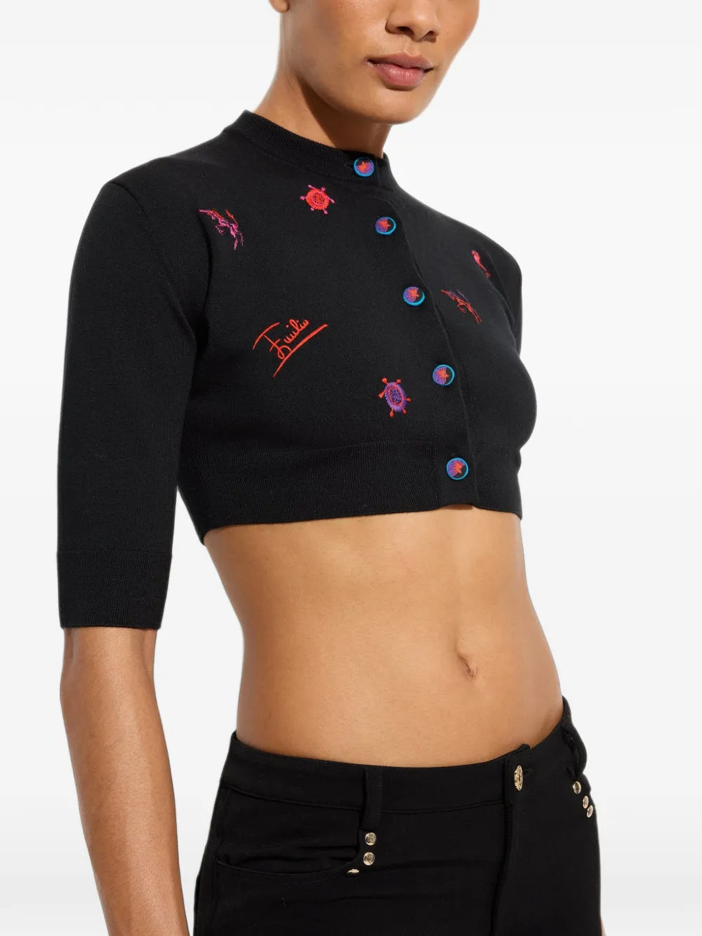 PUCCI embroidered wool cardigan Zwart