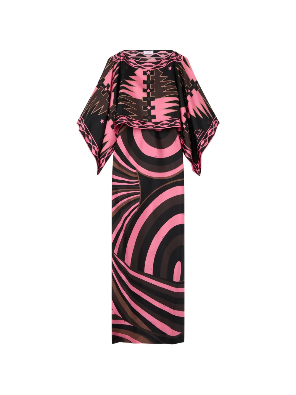 PUCCI Iride-print silk dress with cape Zwart