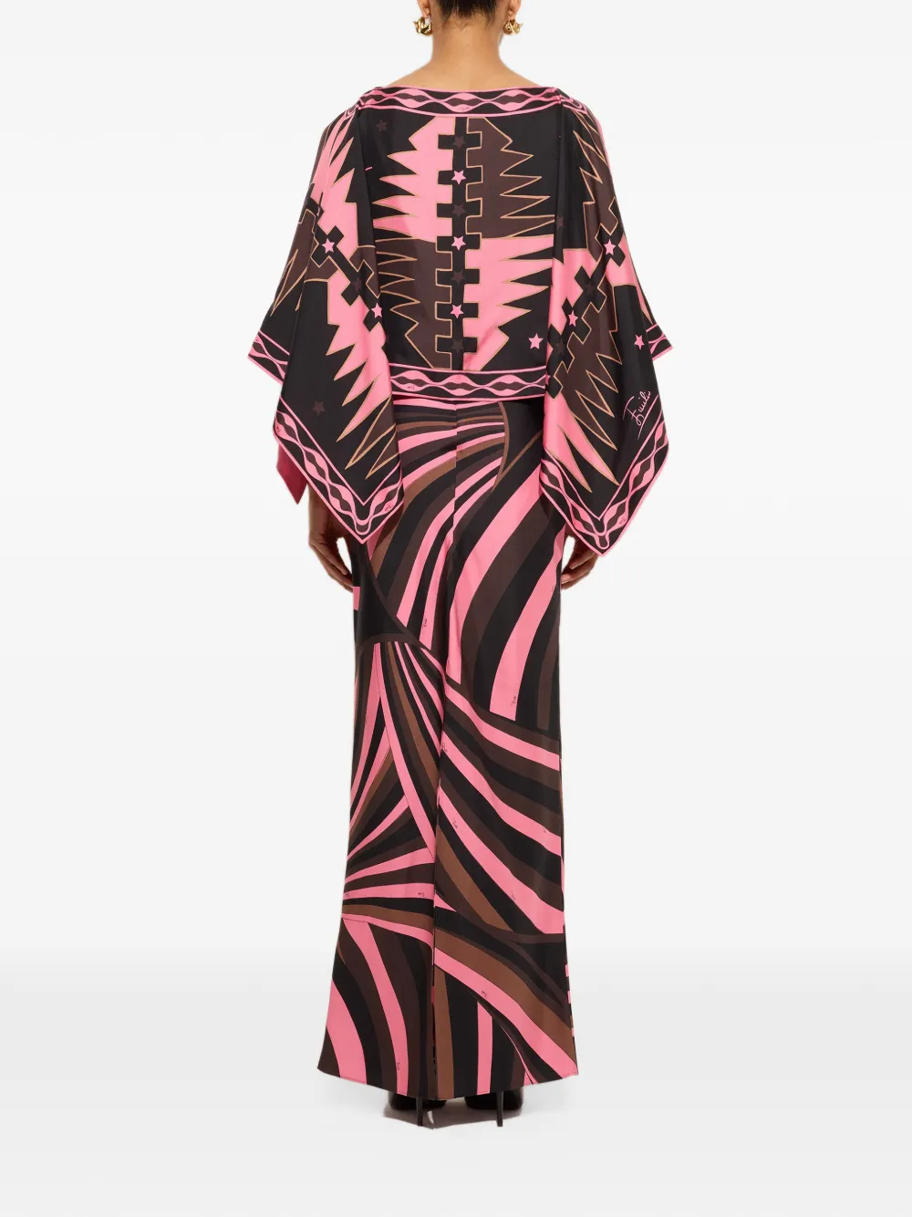 PUCCI Iride-print silk dress with cape Zwart