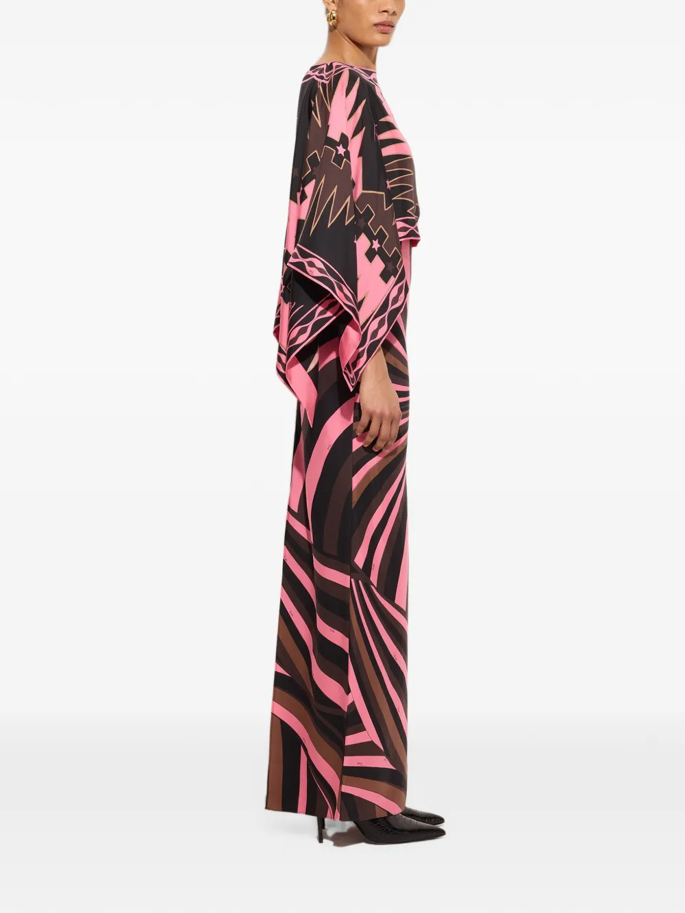 PUCCI Iride-print silk dress with cape Zwart