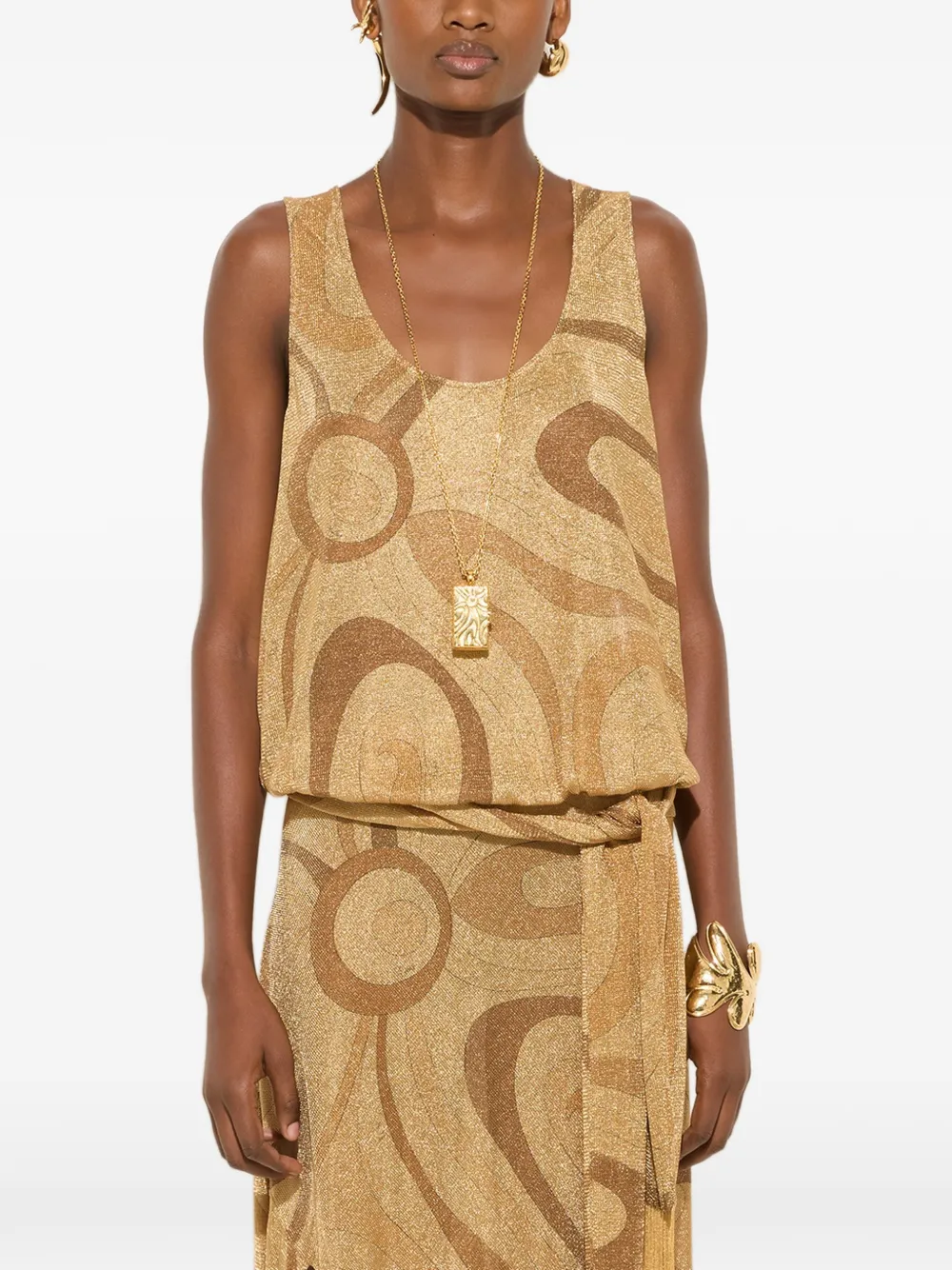 PUCCI Marmo-print voile gold top - Oro