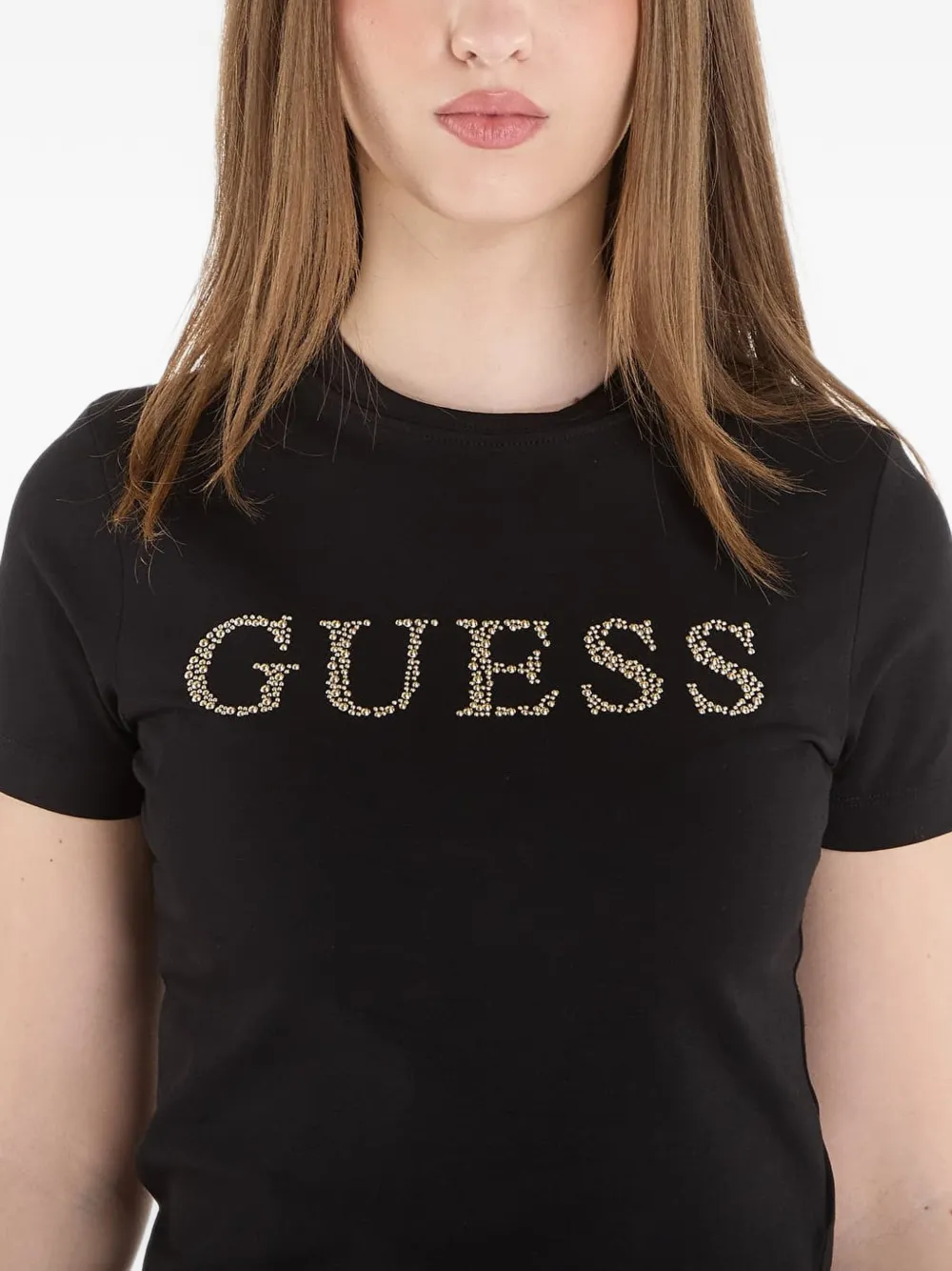 GUESS USA eco black octavia rhinestone active T-shirt Zwart
