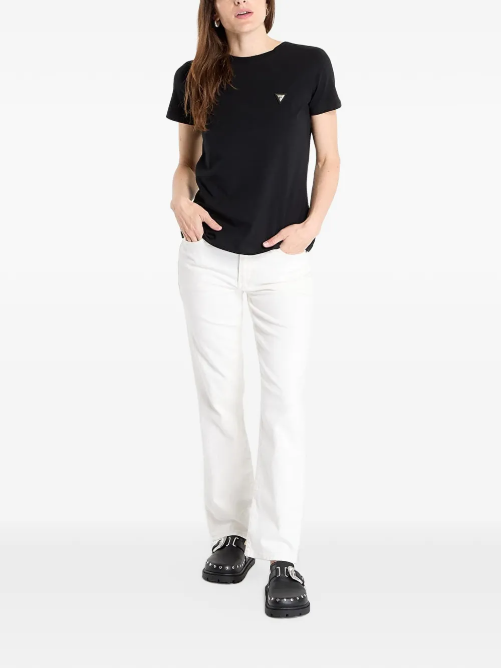GUESS USA logo-plaque T-shirt Zwart