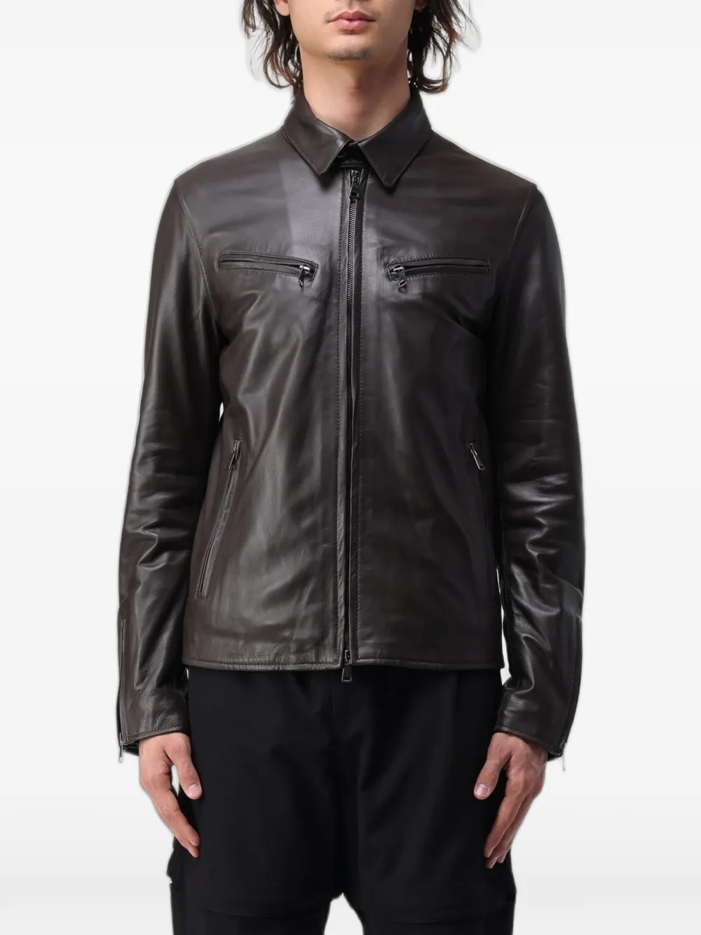 XC zip-up leather jacket | Brown | Image 1