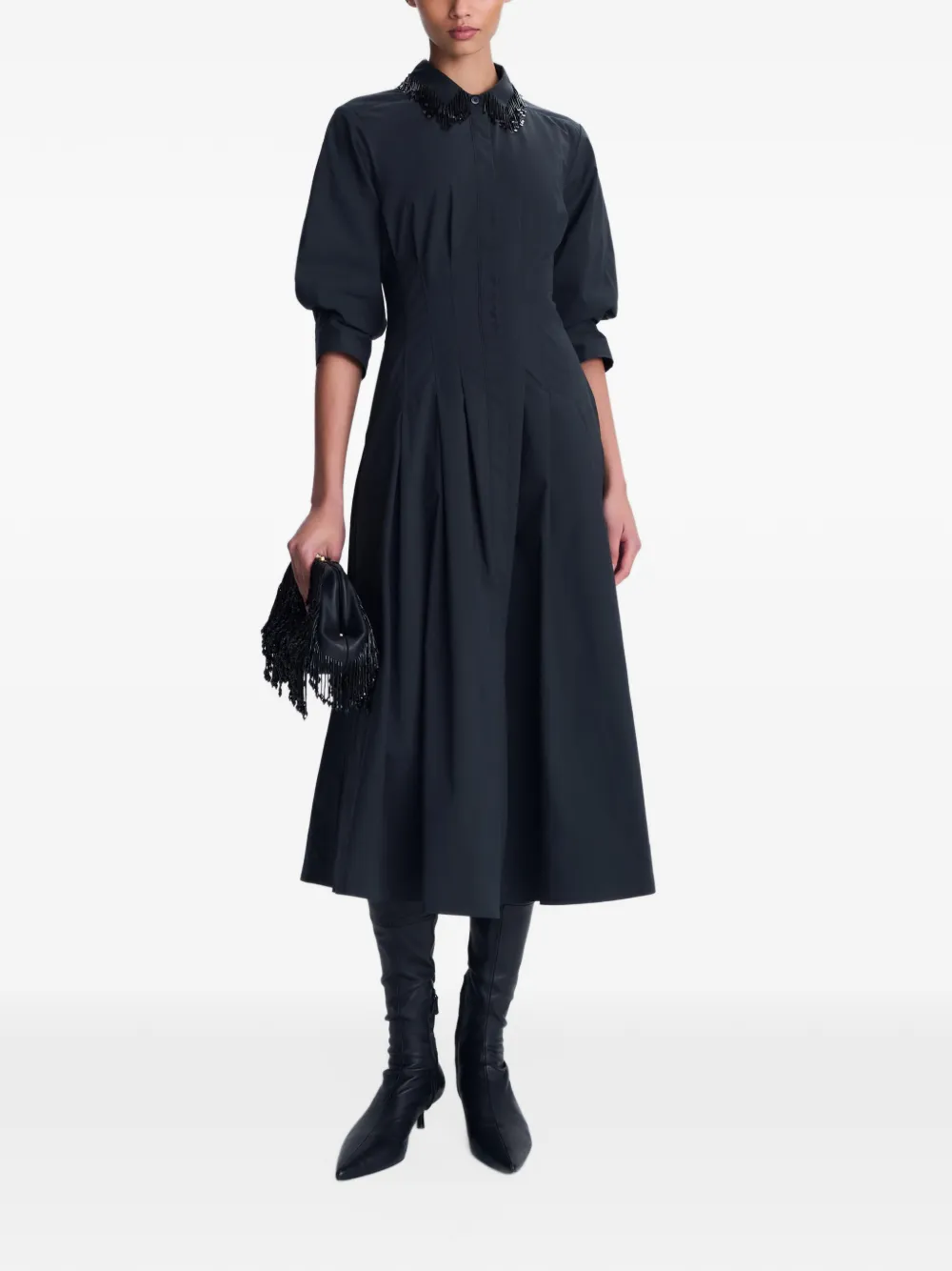 SIMKHAI Signature Jazz pintuck-waist midi dress Zwart