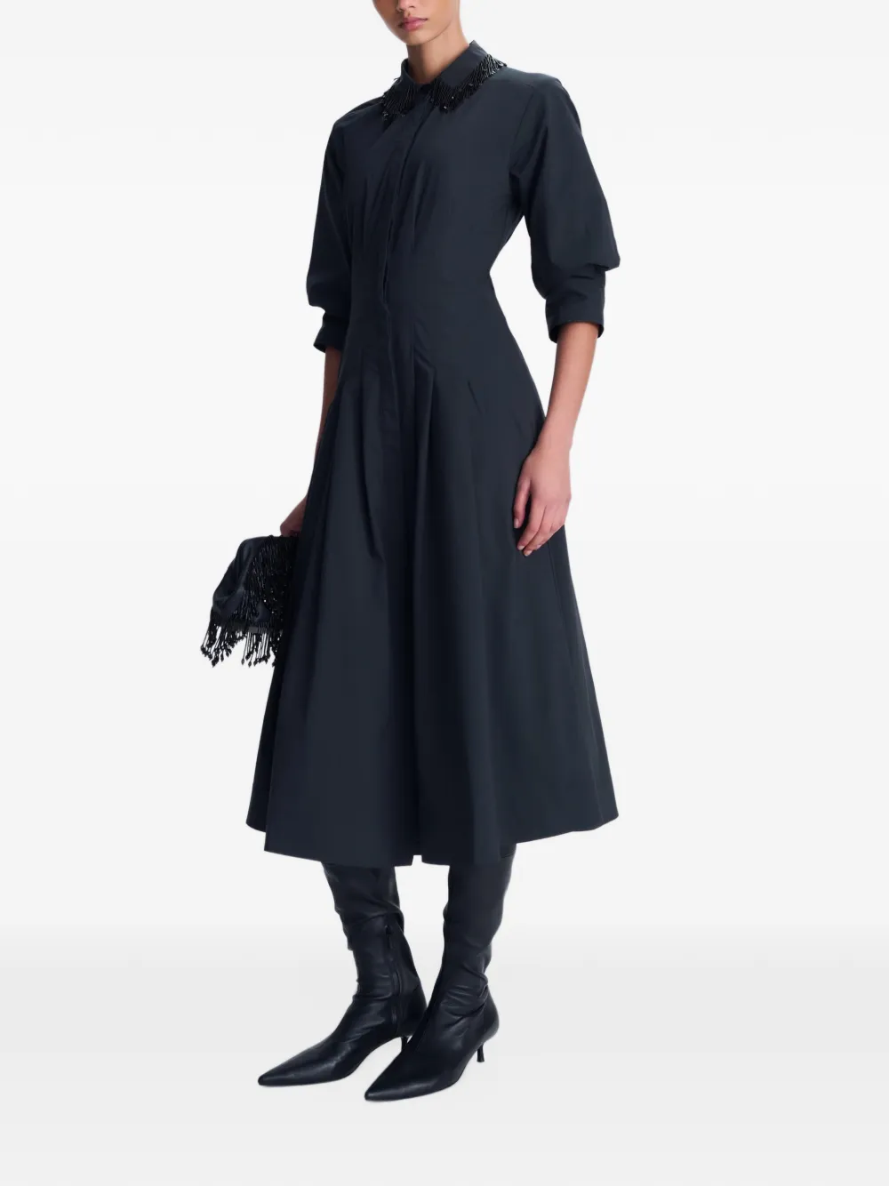 SIMKHAI Signature Jazz pintuck-waist midi dress Zwart