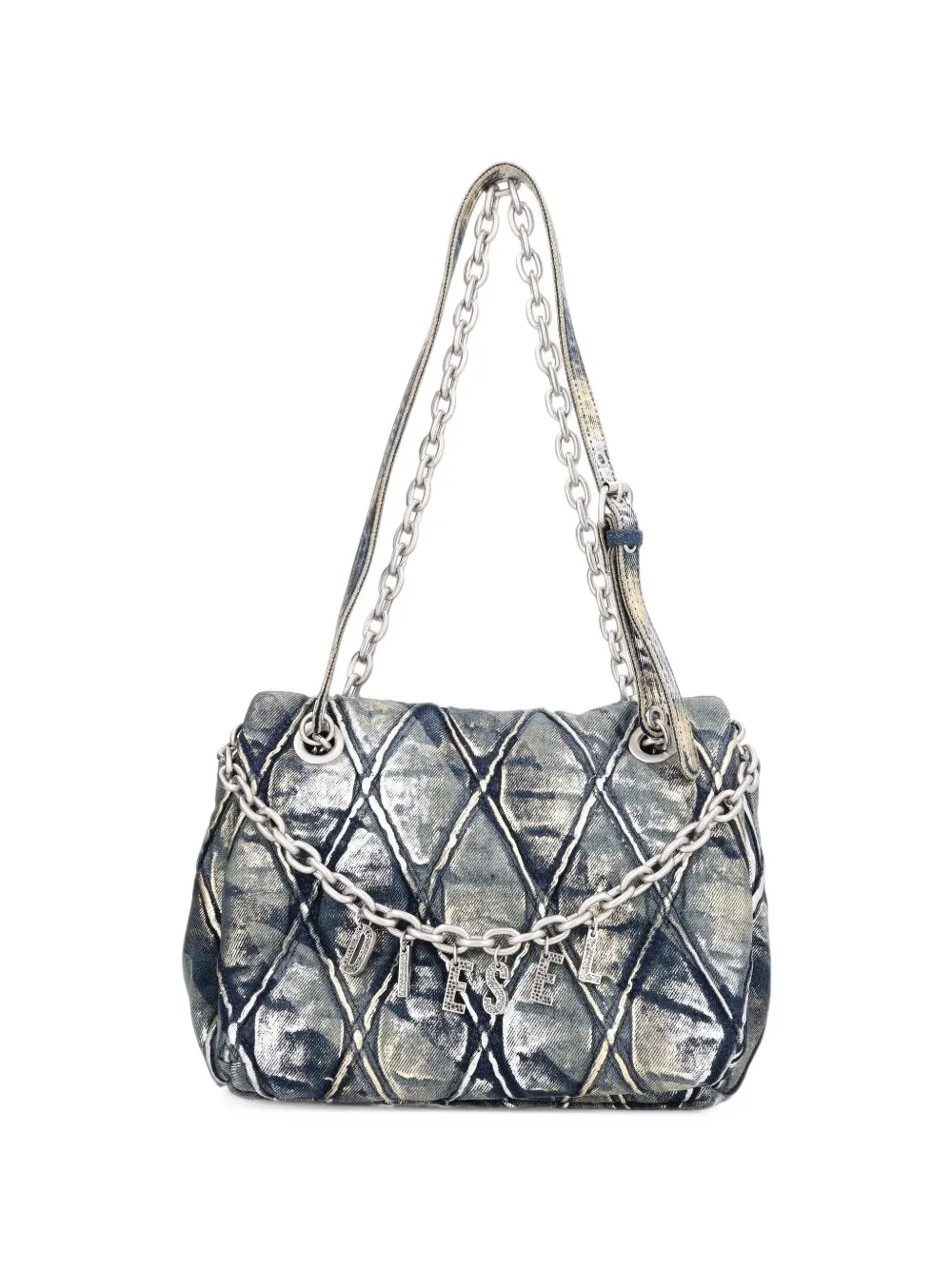 Diesel Charm-D - shoulder bag in metallic-foil denim - Blu