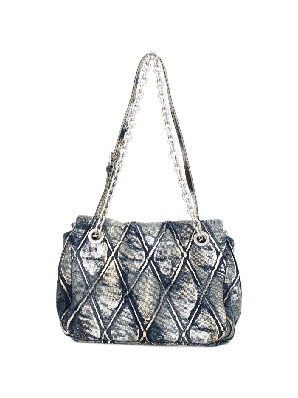 Diesel Charm-D shoulder bag in metallic-foil denim Blauw