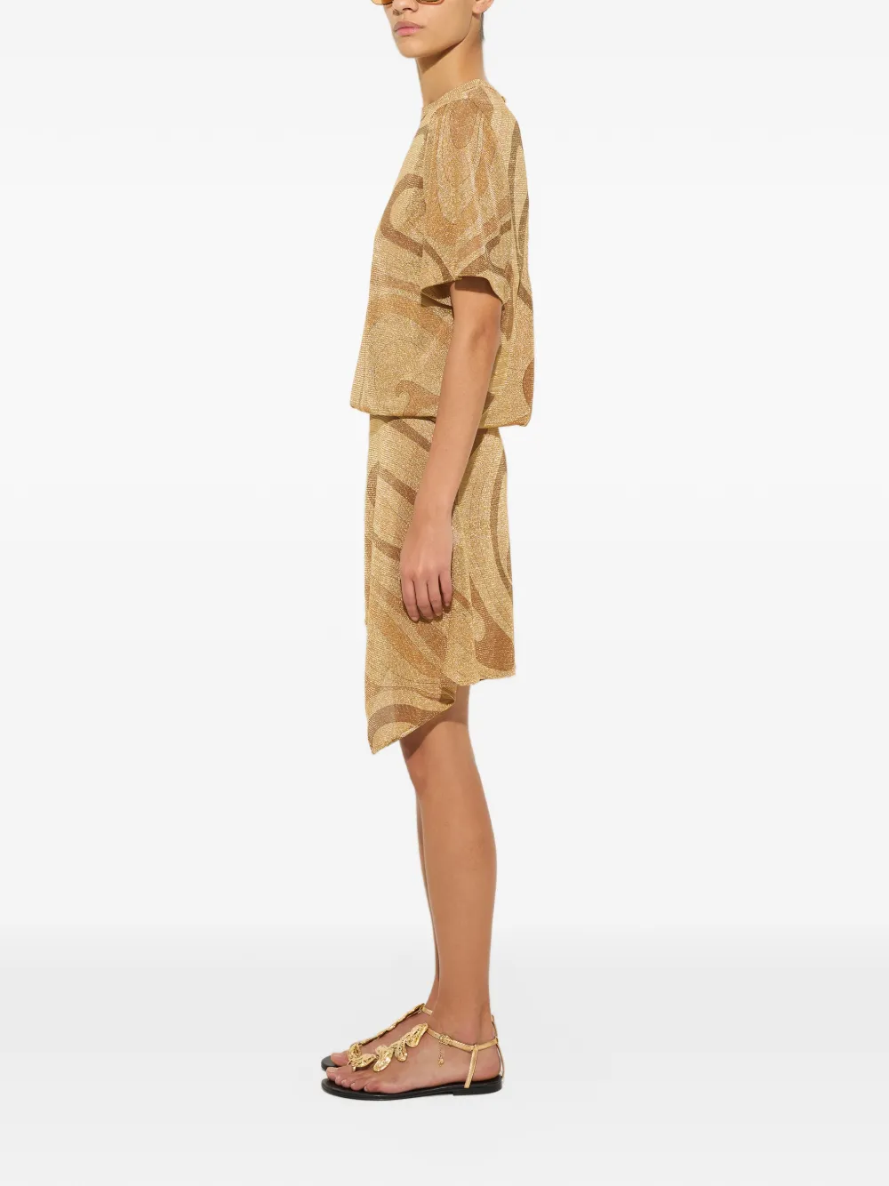 PUCCI Marmo-print voile gold skirt Goud