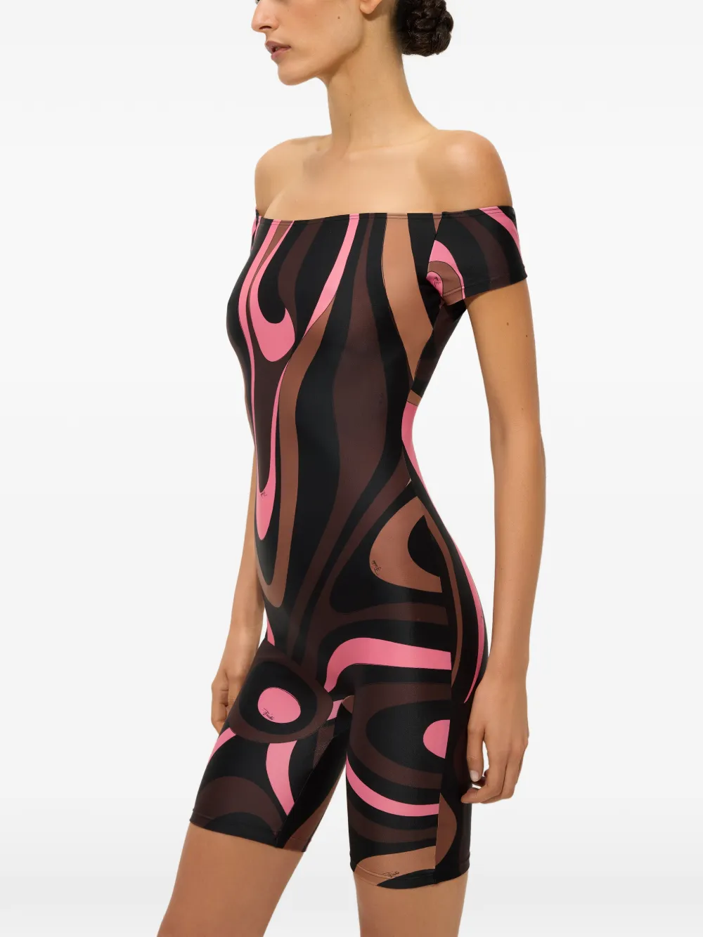 PUCCI Marmo-print off-shoulder playsuit - Schwarz