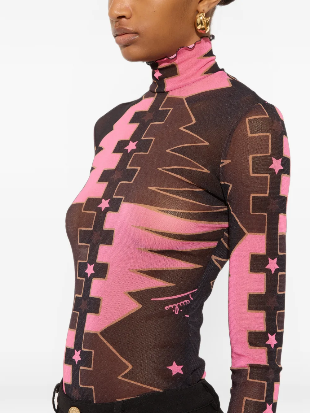 PUCCI Valdimontone-print high-neck tulle top Bruin