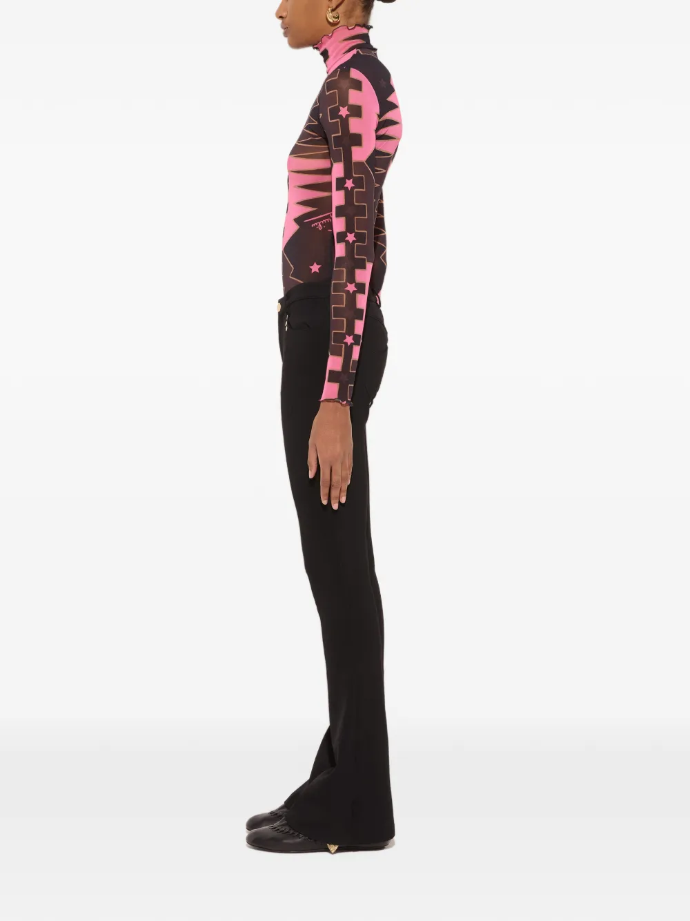 PUCCI Valdimontone-print high-neck tulle top Bruin
