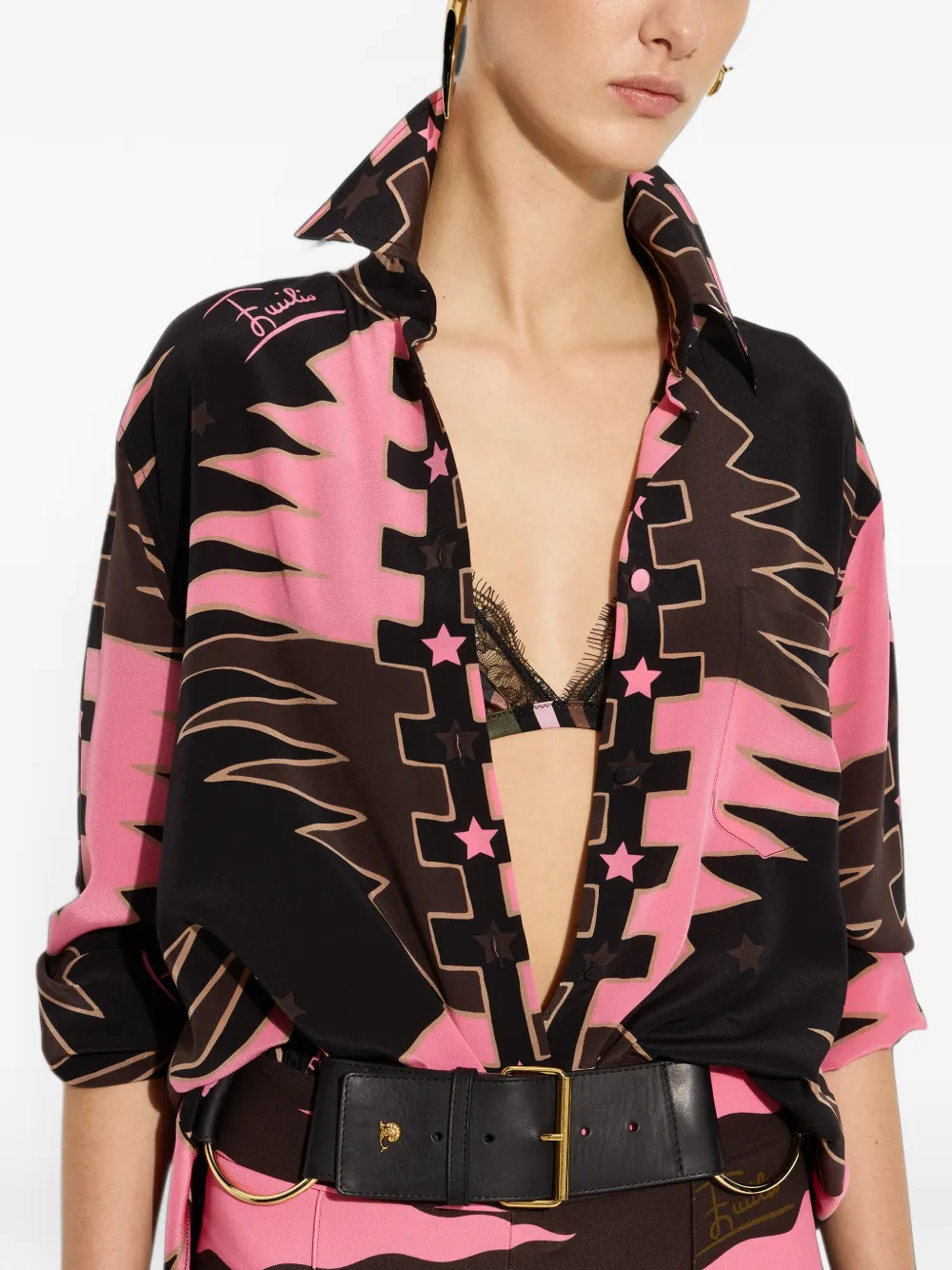 PUCCI Valdimontone print oversized silk shirt Zwart