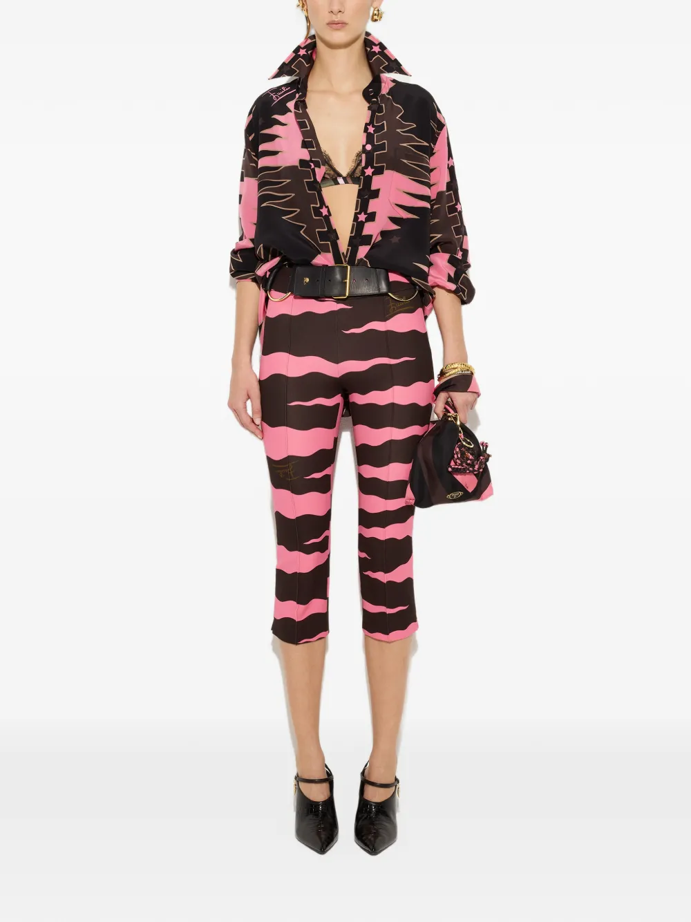 PUCCI Valdimontone print oversized silk shirt Zwart