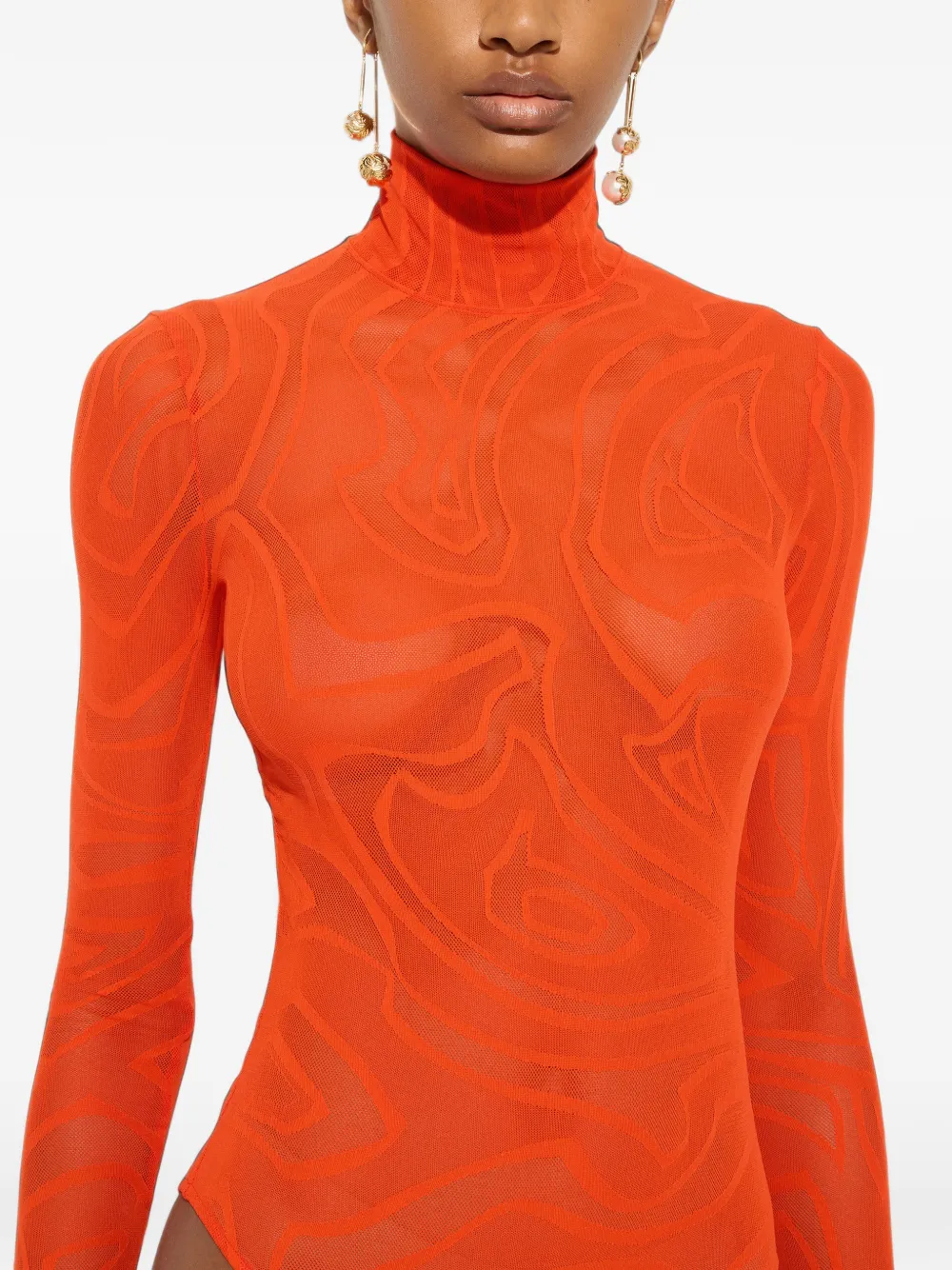 PUCCI high-neck jacquard tulle bodysuit Oranje