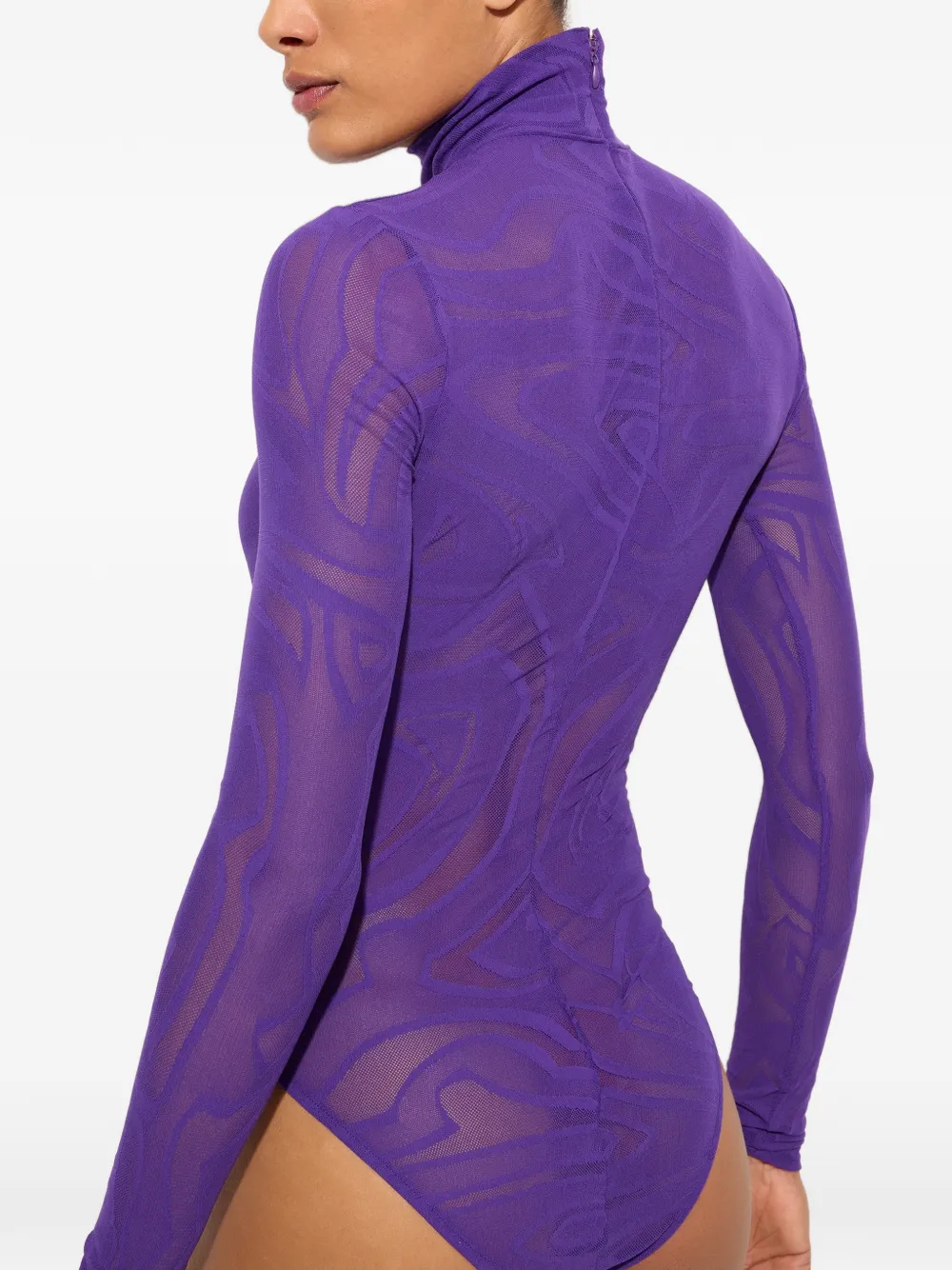 PUCCI high-neck jacquard tulle bodysuit Paars