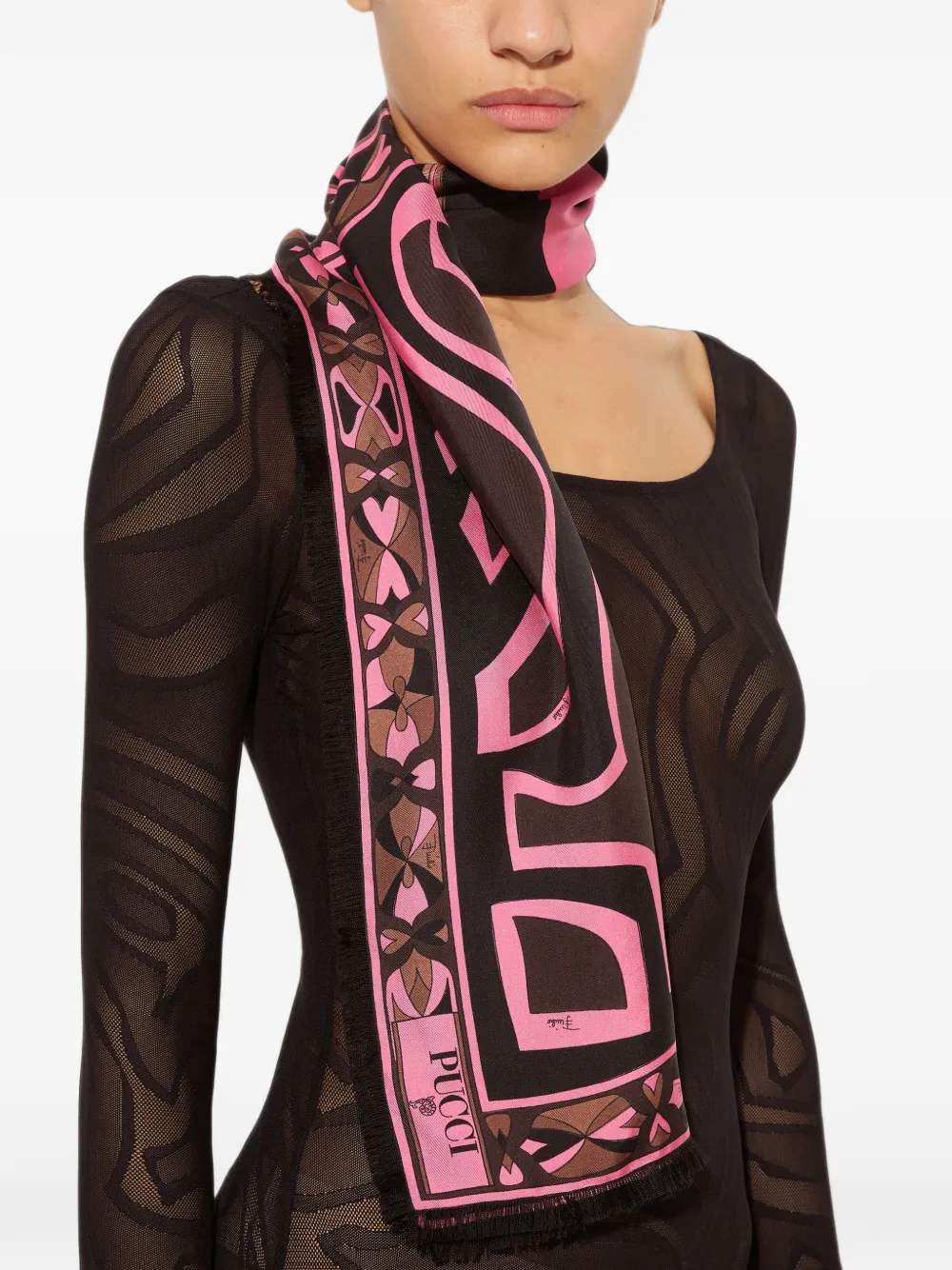 PUCCI mixed print silk stole Zwart