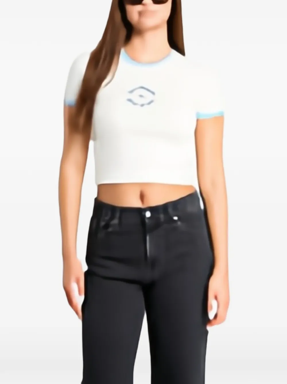 GUESS JEANS logo-print ringer T-shirt - Bianco