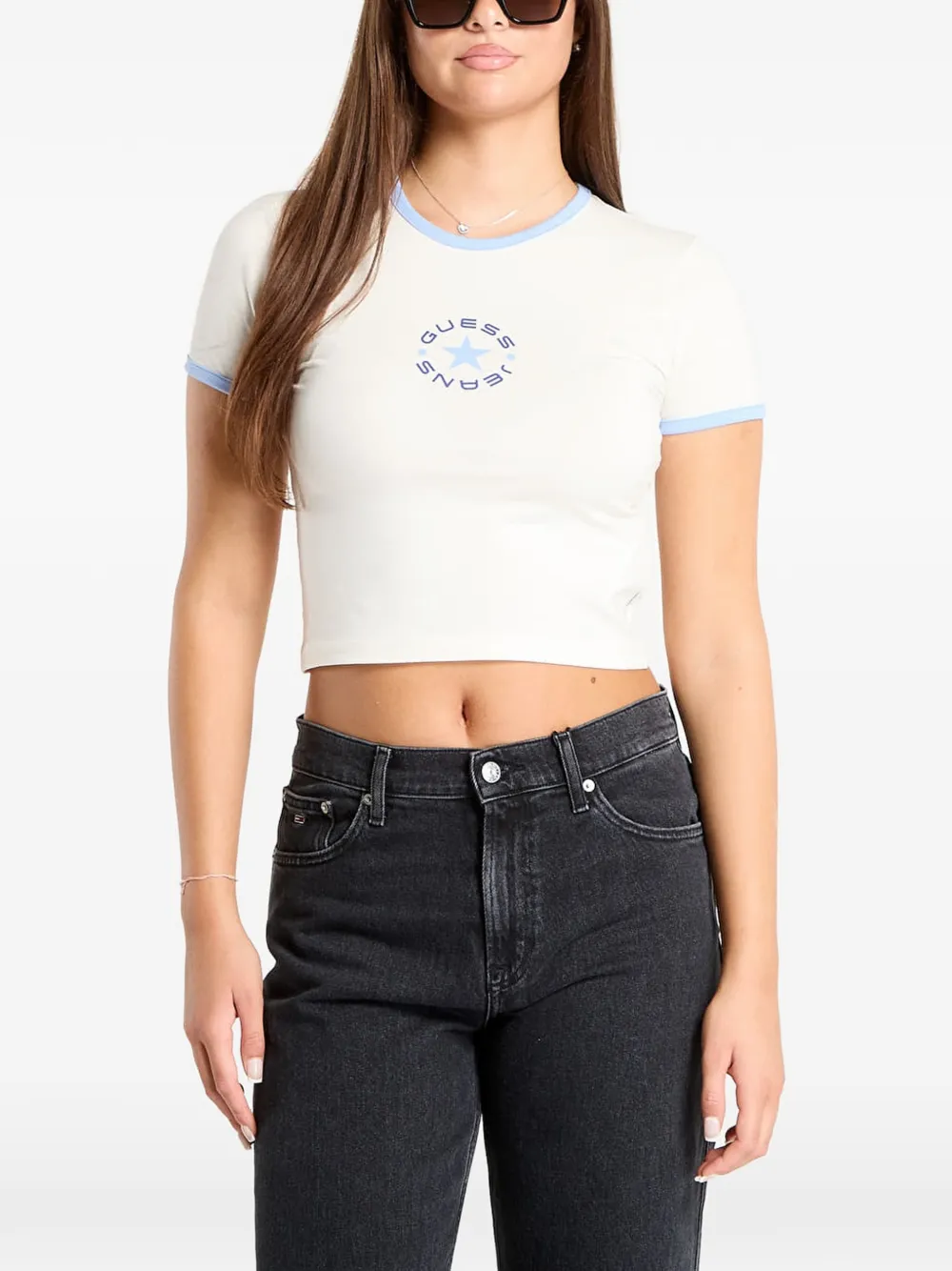 GUESS JEANS T-shirt met logoprint Wit