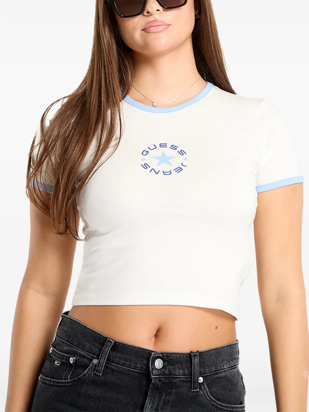 GUESS JEANS T-shirt met logoprint Wit